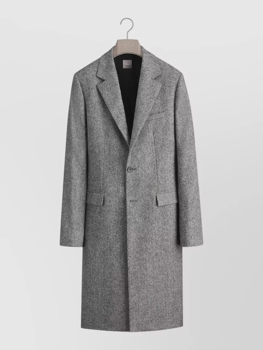 Dior Long Coat Front Pockets Notched Lapels In Gray