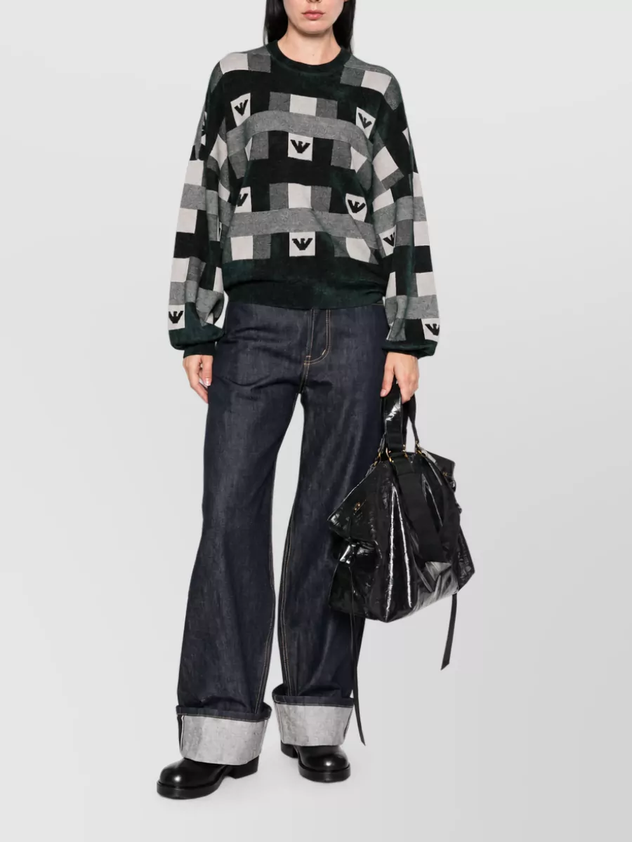 Emporio Armani Checked Logo-Intarsia Crew-Neck Sweatshirt