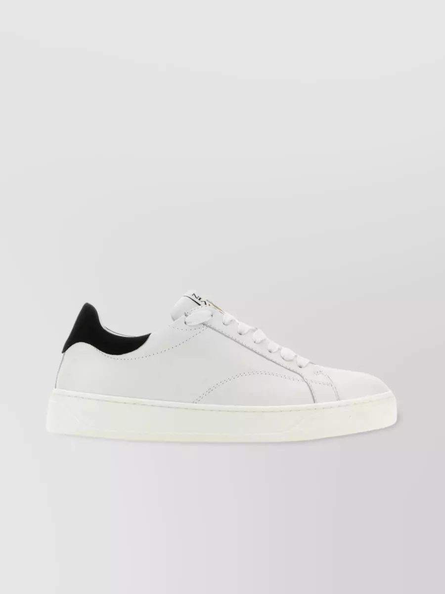 Shop Lanvin Padded Ankle Calf Leather Sneakers In White