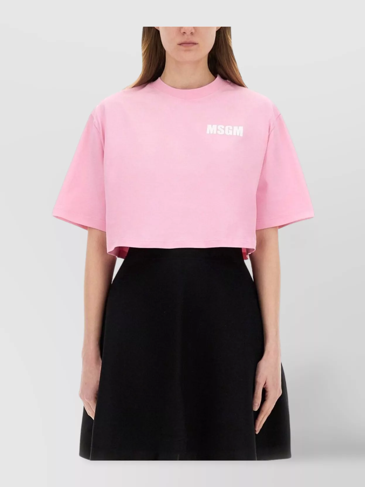 Msgm Logo Cropped Crew Neck T-Shirt