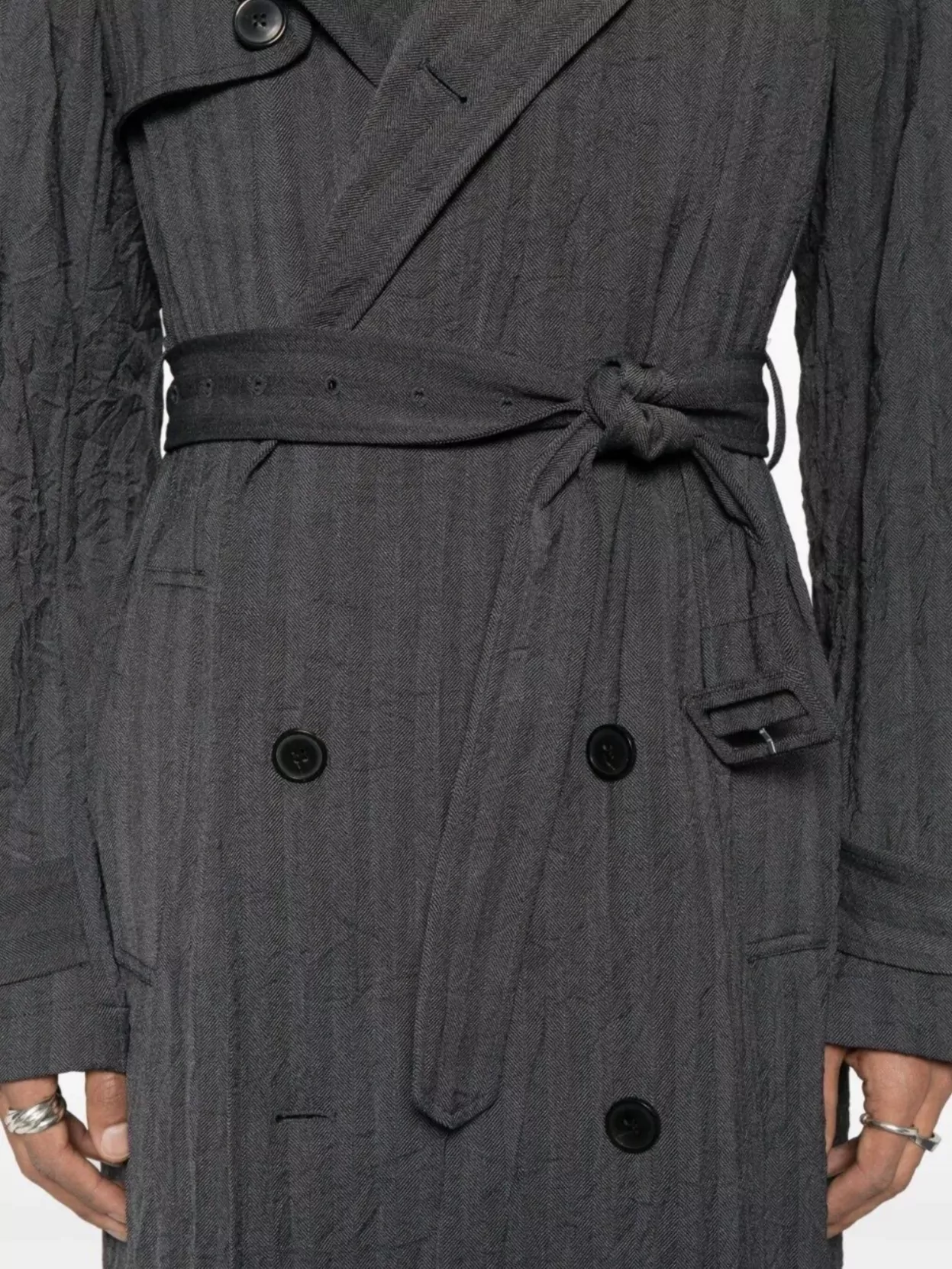 Dries Van Noten Long Length Double-Breasted Coat With Belted Waist
