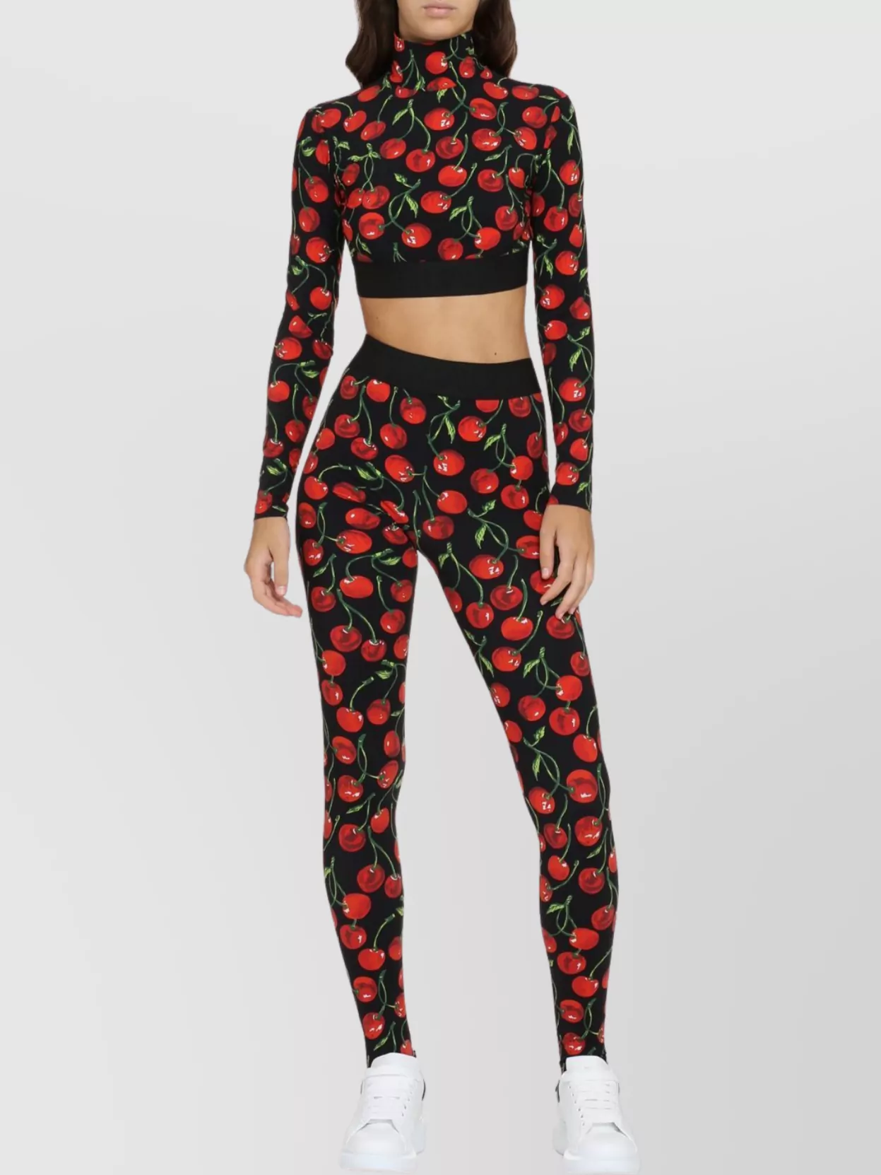 Dolce & Gabbana Cherry-print Long-sleeve Crop Top