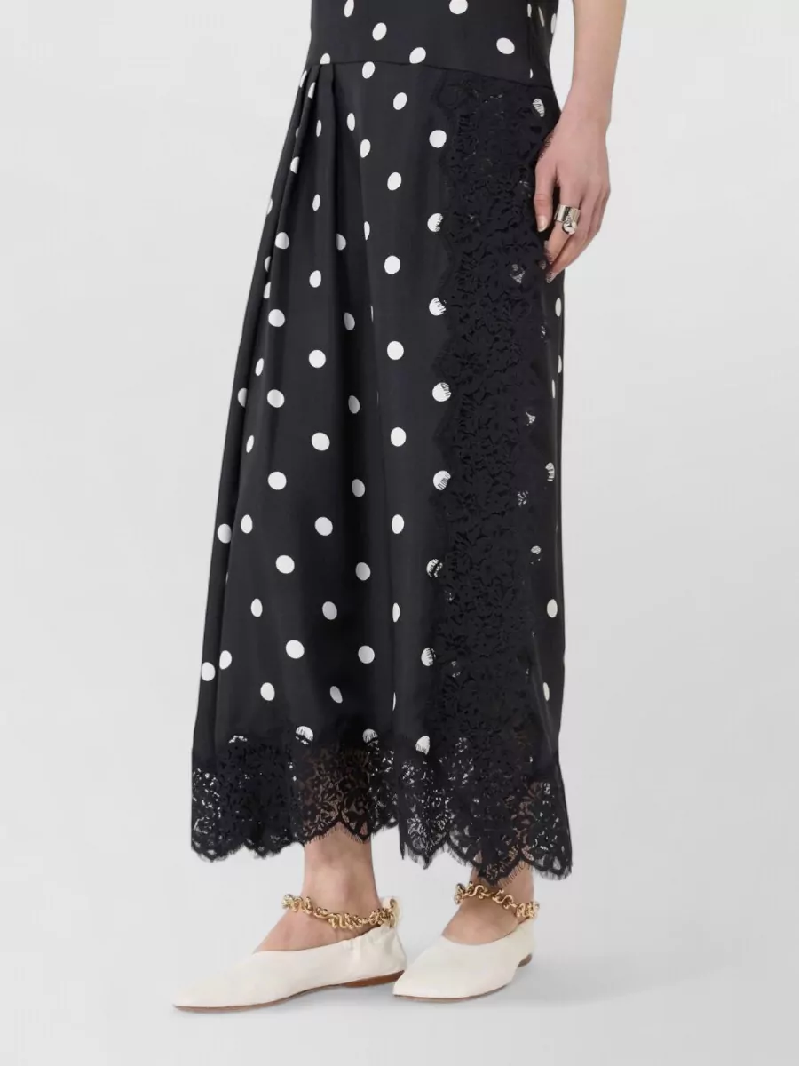 Sportmax Silk Polka Dot-Print Lace-Detail Asymmetric Maxi Dress