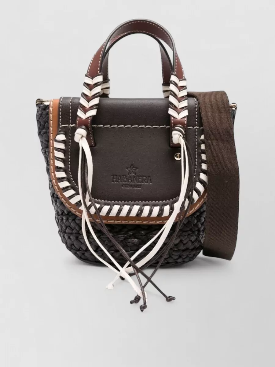 Cuba Lab leather straw linen bucket bag