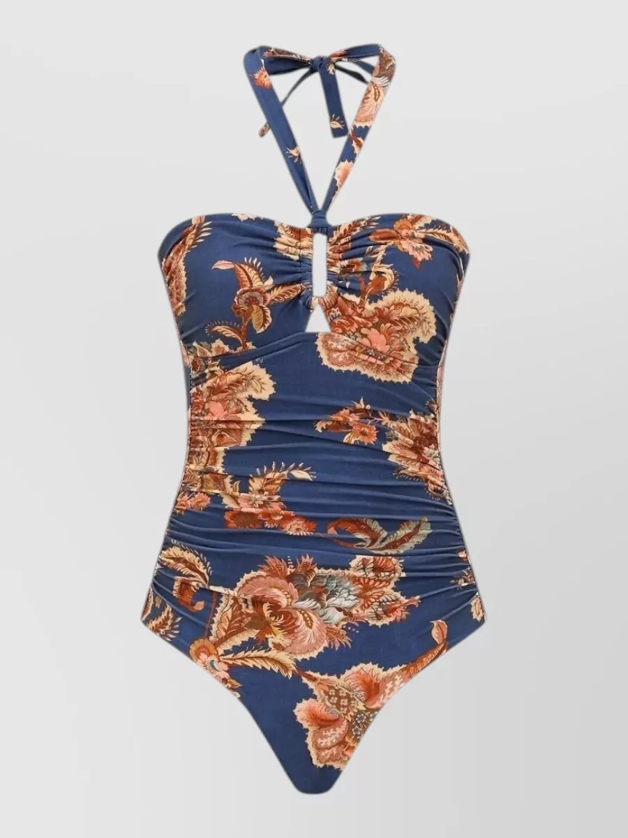 Zimmermann Floral-print cutout halterneck swimsuit