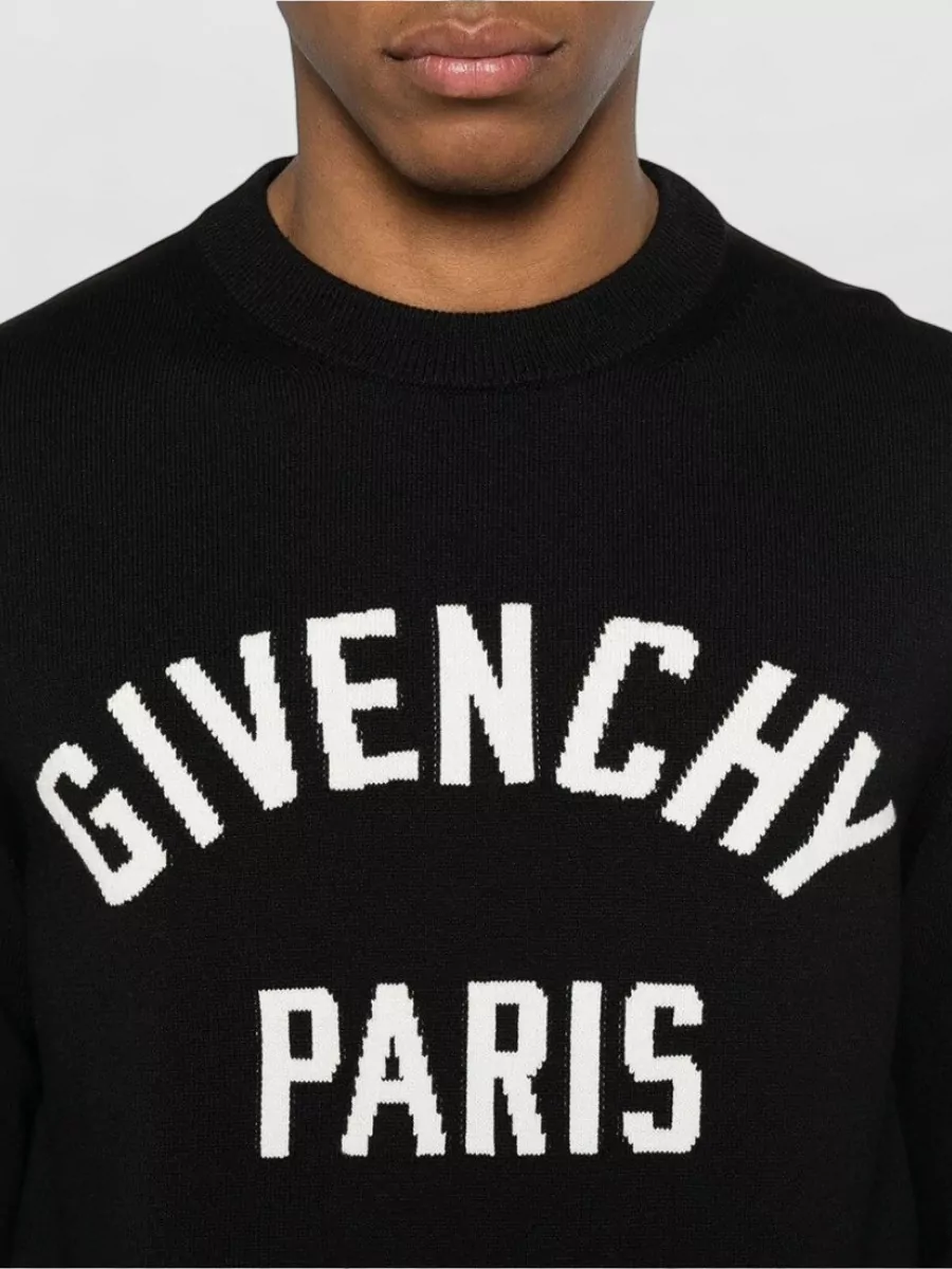Givenchy Cotton Blend Logo-Intarsia Crewneck Sweater