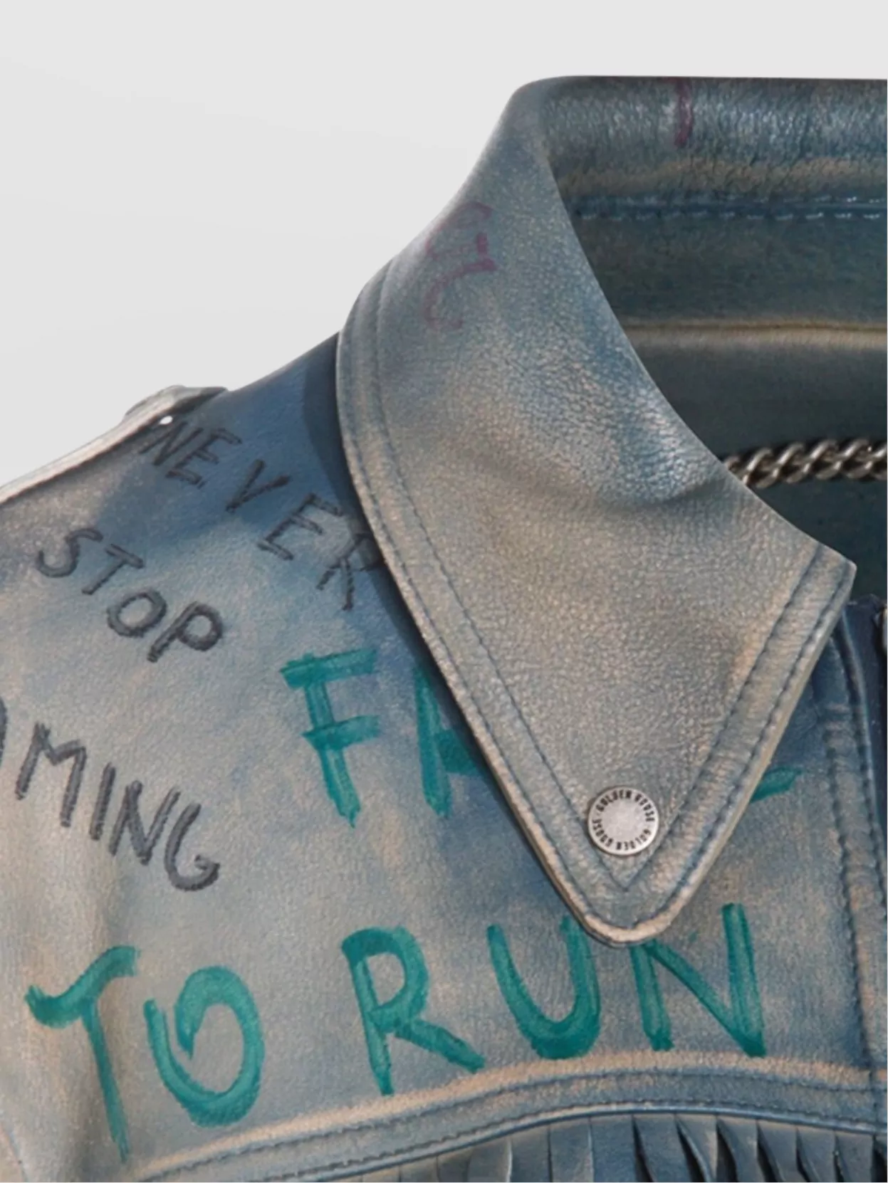 Golden Goose Stylish Leather Jacket With Fringe And Print