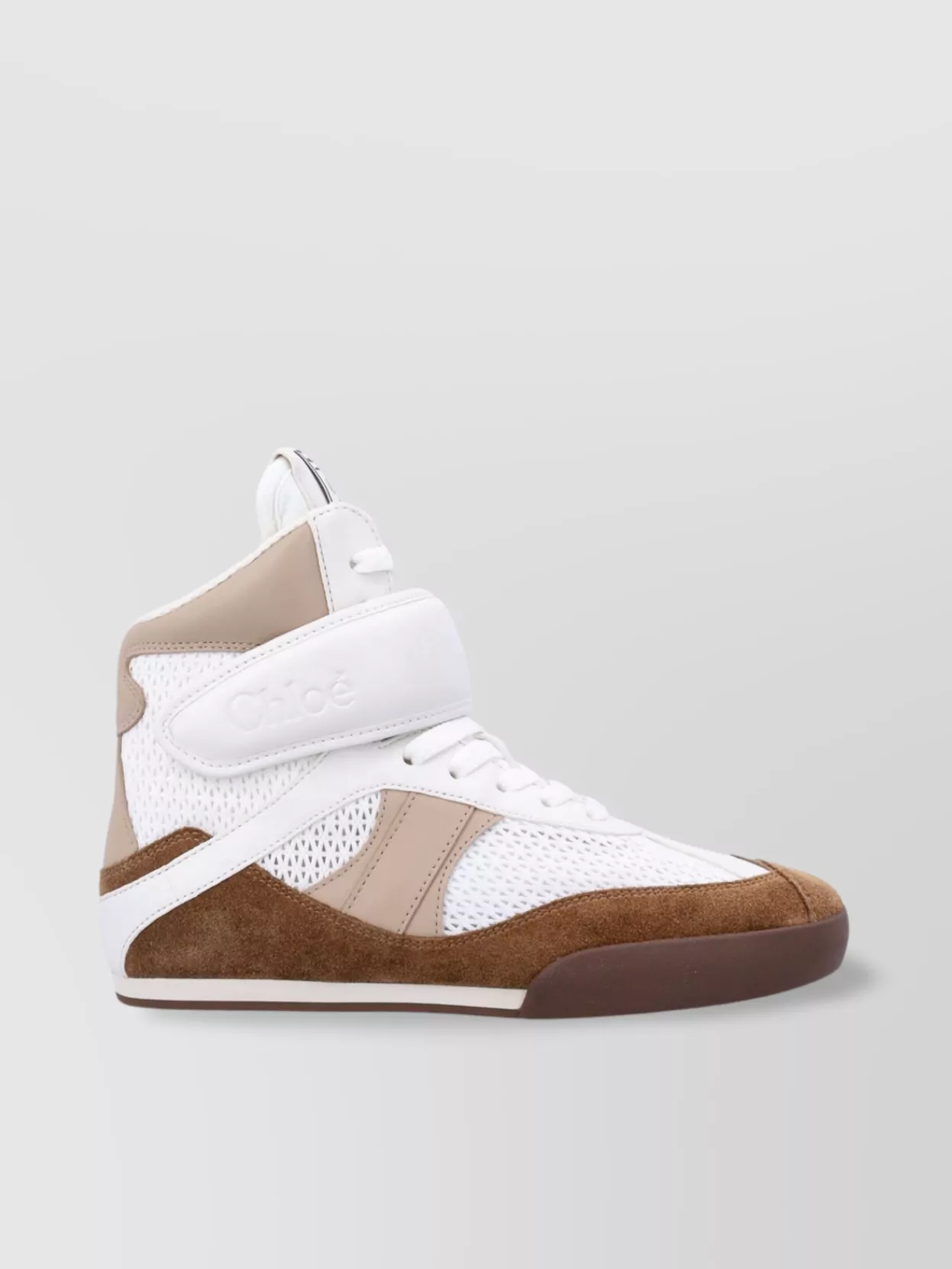 Chloé Kick Natural Brown High-top Sneaker In Mesh And Leather