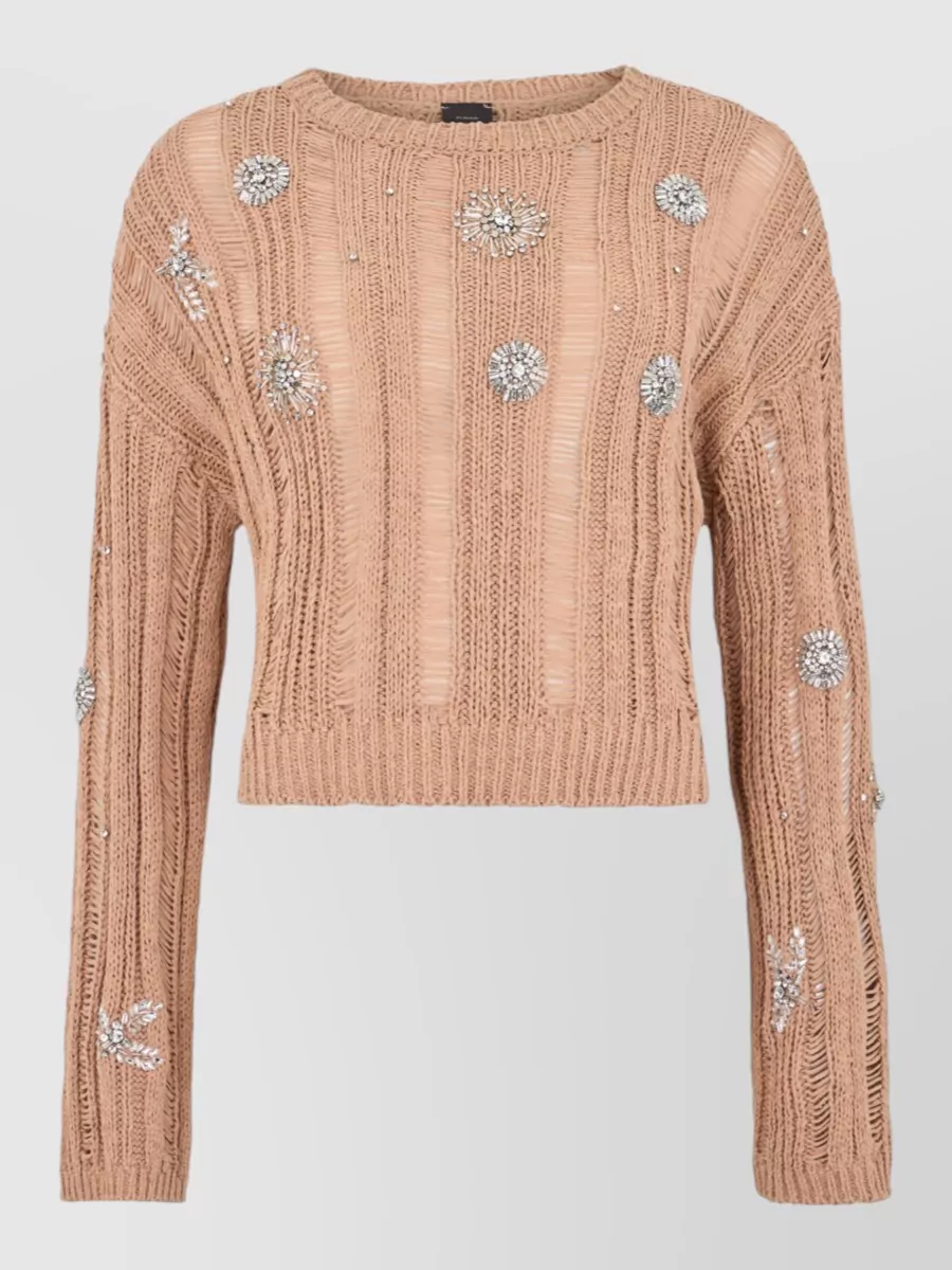 Pinko Cropped rhinestone cotton-blend sweater