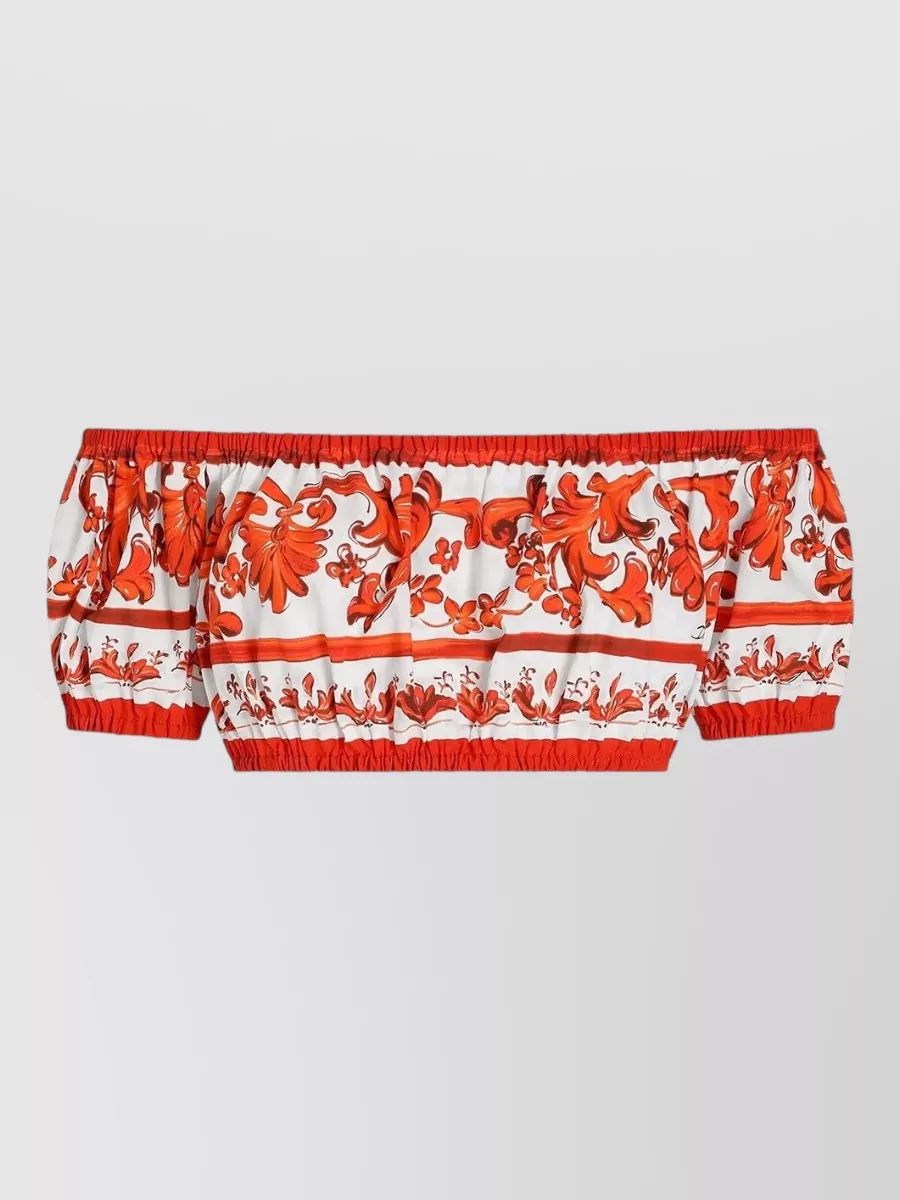 Dolce&Gabbana cotton majolica-print off-the-shoulder cropped top