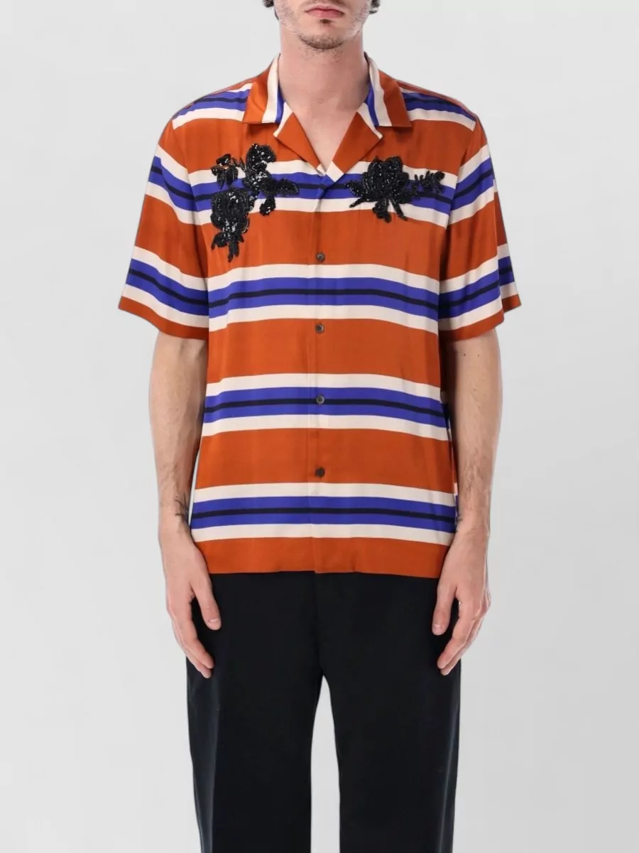 Dries Van Noten Striped floral embroidered short-sleeve shirt
