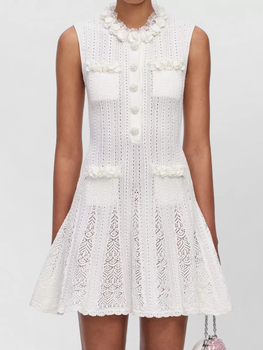 Self-Portrait Cotton Floral-Trim Mini Dress