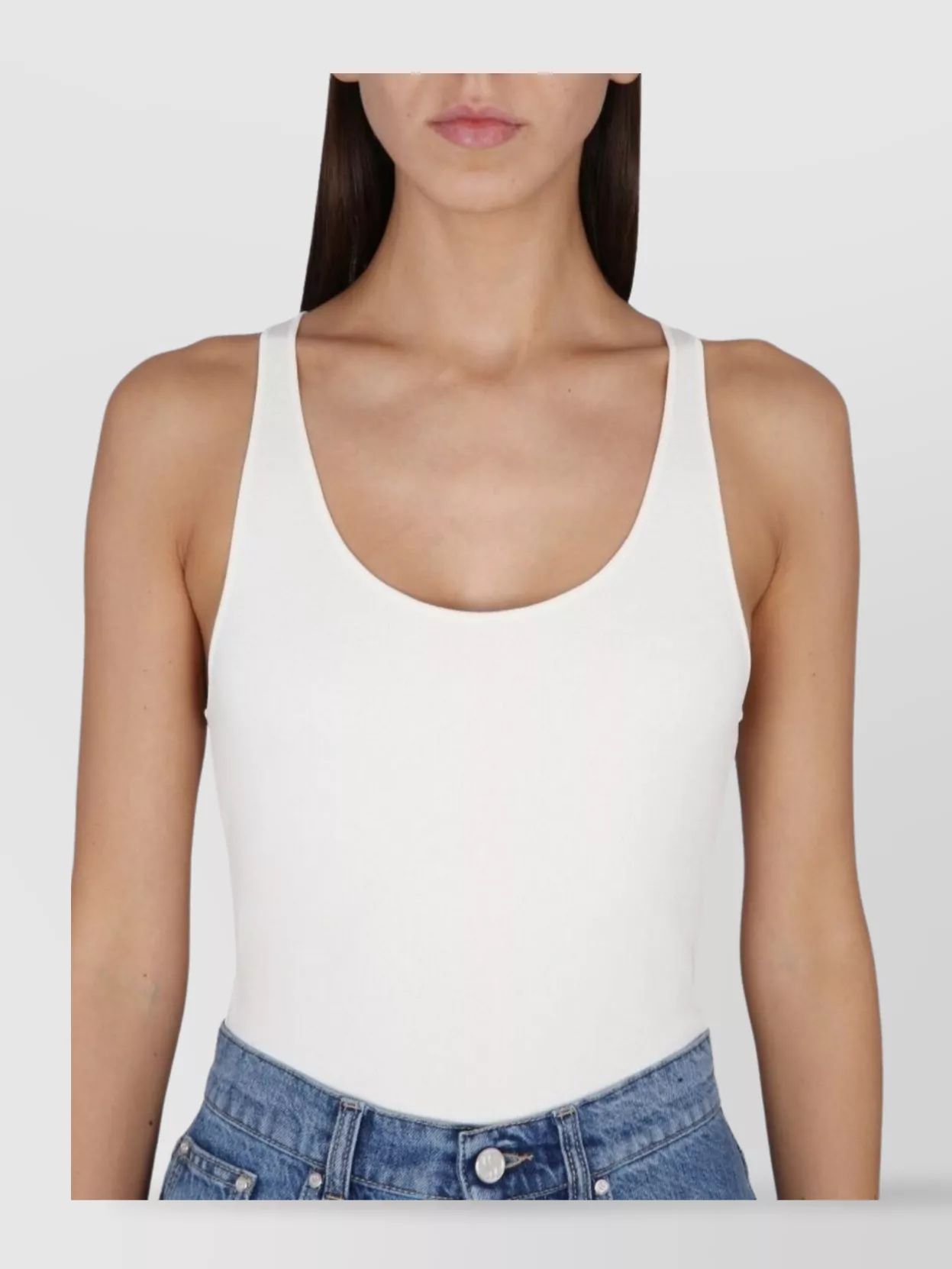 Shop Stella Mccartney Knit Bodysuit Racerback Scoop Neck Wide