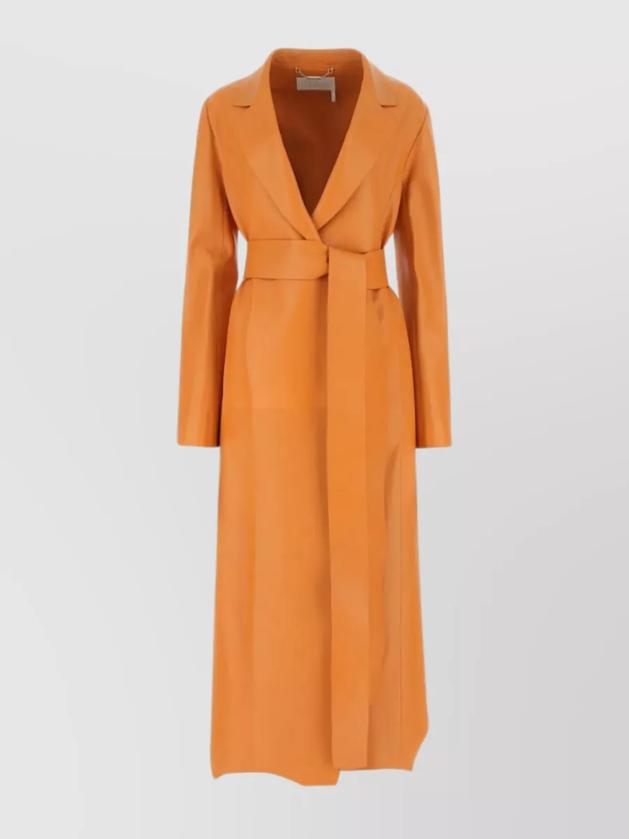 Shop Chloé Back Slit Leather Coat In Orange