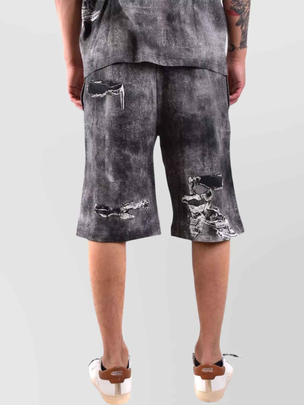 Diesel Distressed Knee Length Shorts With Elastic Waistband In Gray
