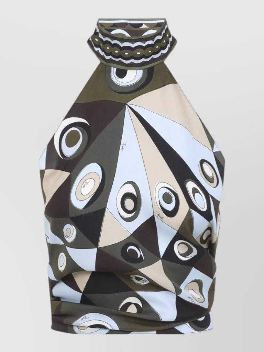 Pucci Silk Printed Halterneck Draped Top