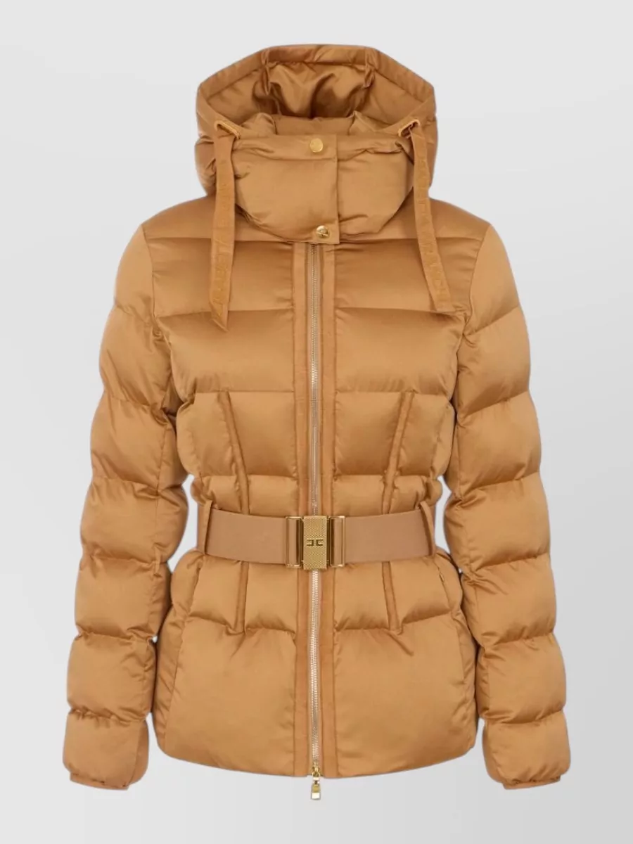 Elisabetta Franchi down hooded belted puffer jacket