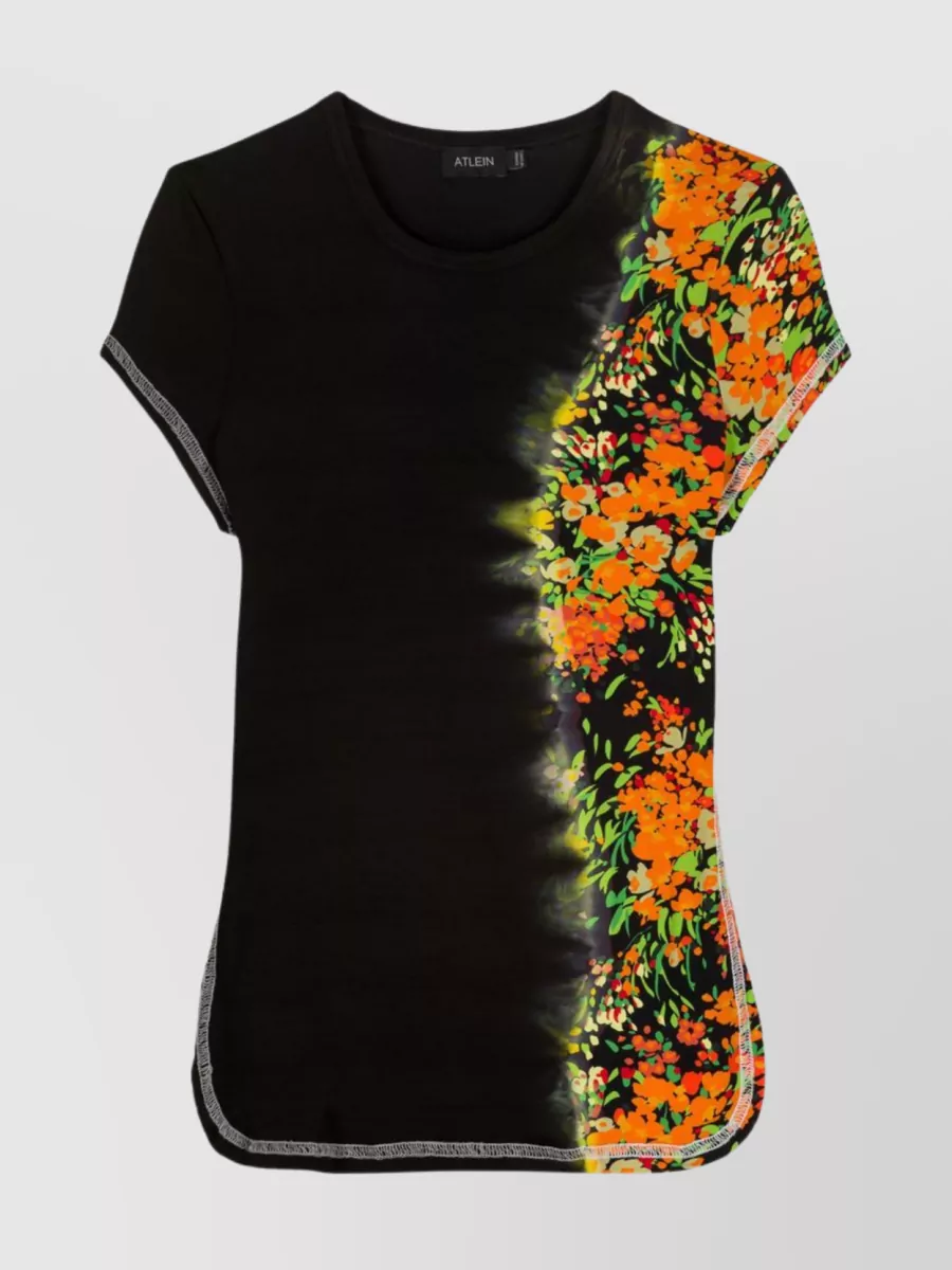 Shop Atlein Floral Print Slim-fit Crew Neck T-shirt In Black