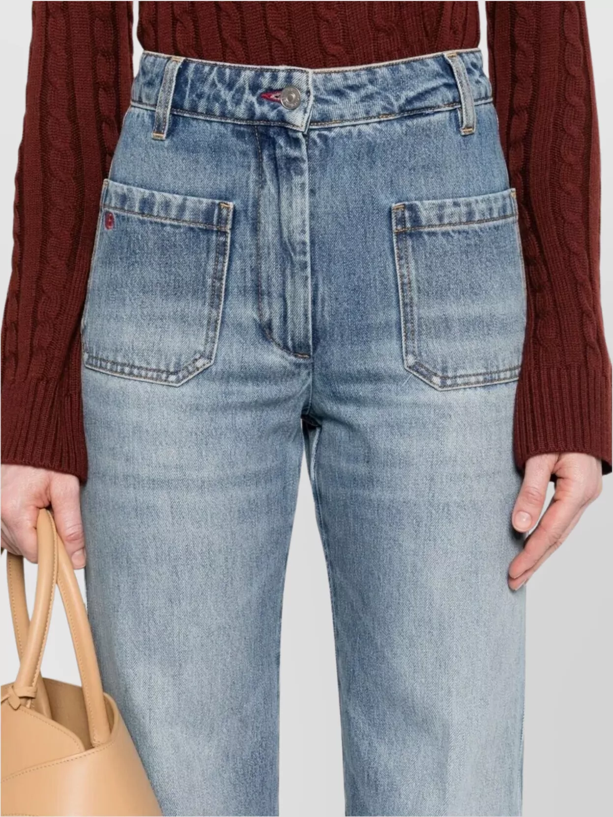 Victoria Beckham High-Rise Wide-Leg Jeans Featuring Distressed Detail