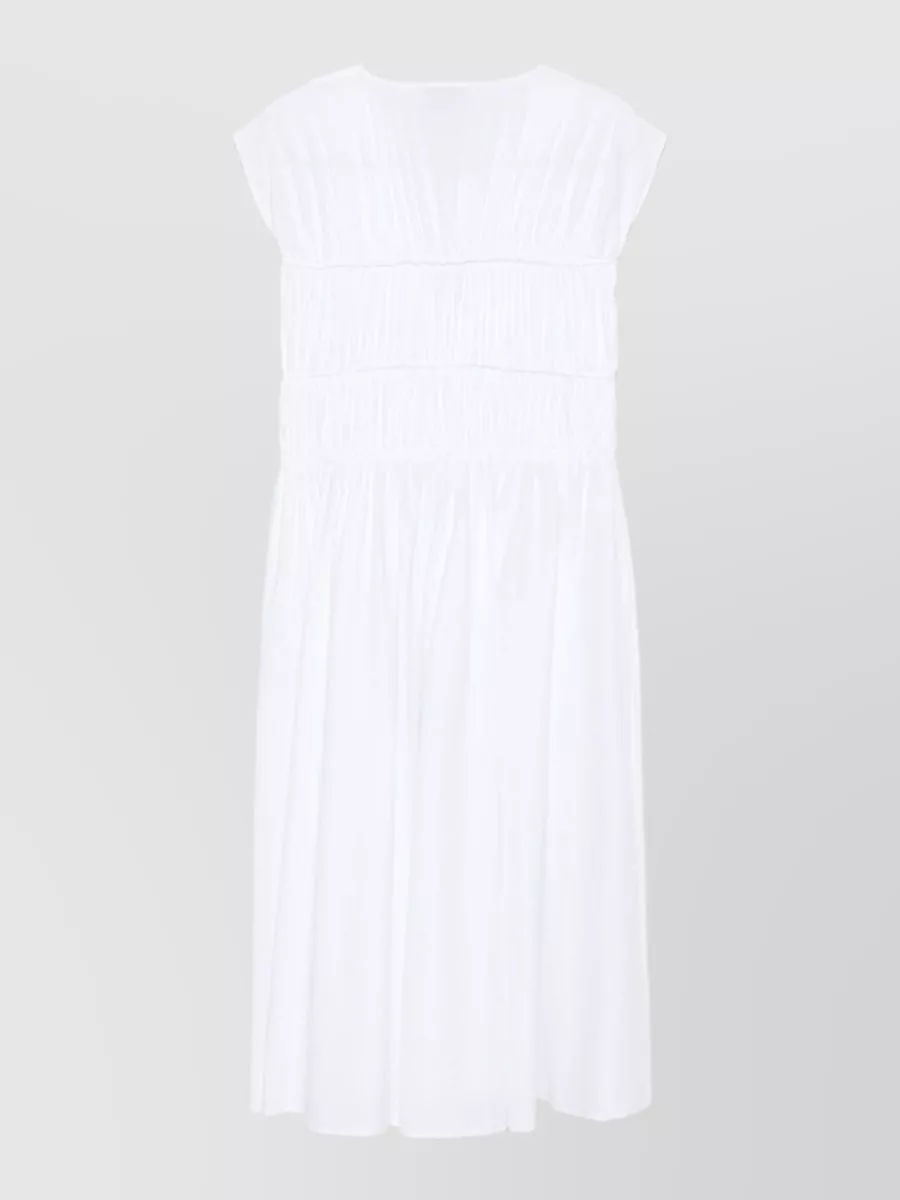 Semicouture Cotton V-Neck Tie-Strap Midi Dress