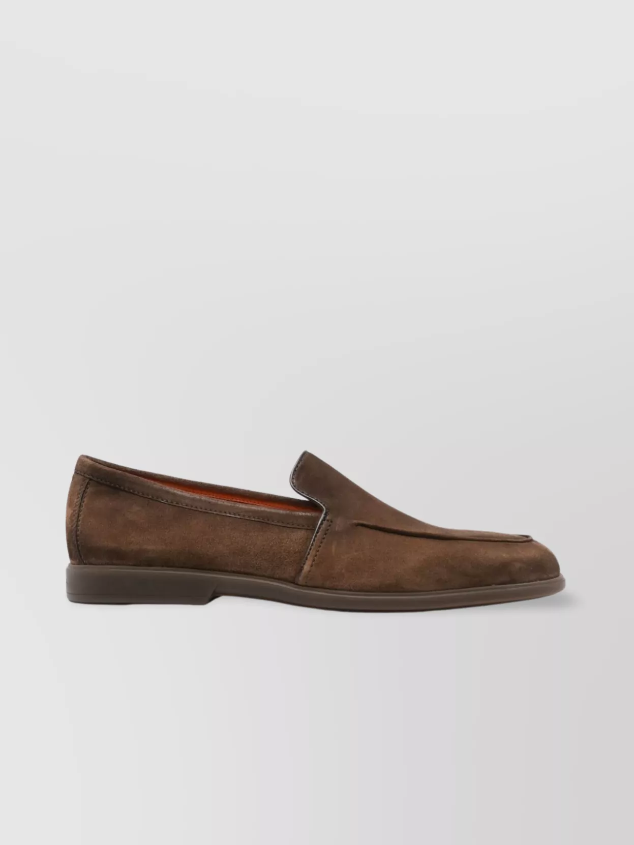 Santoni Almond Toe Suede Loafers With Rubber Sole