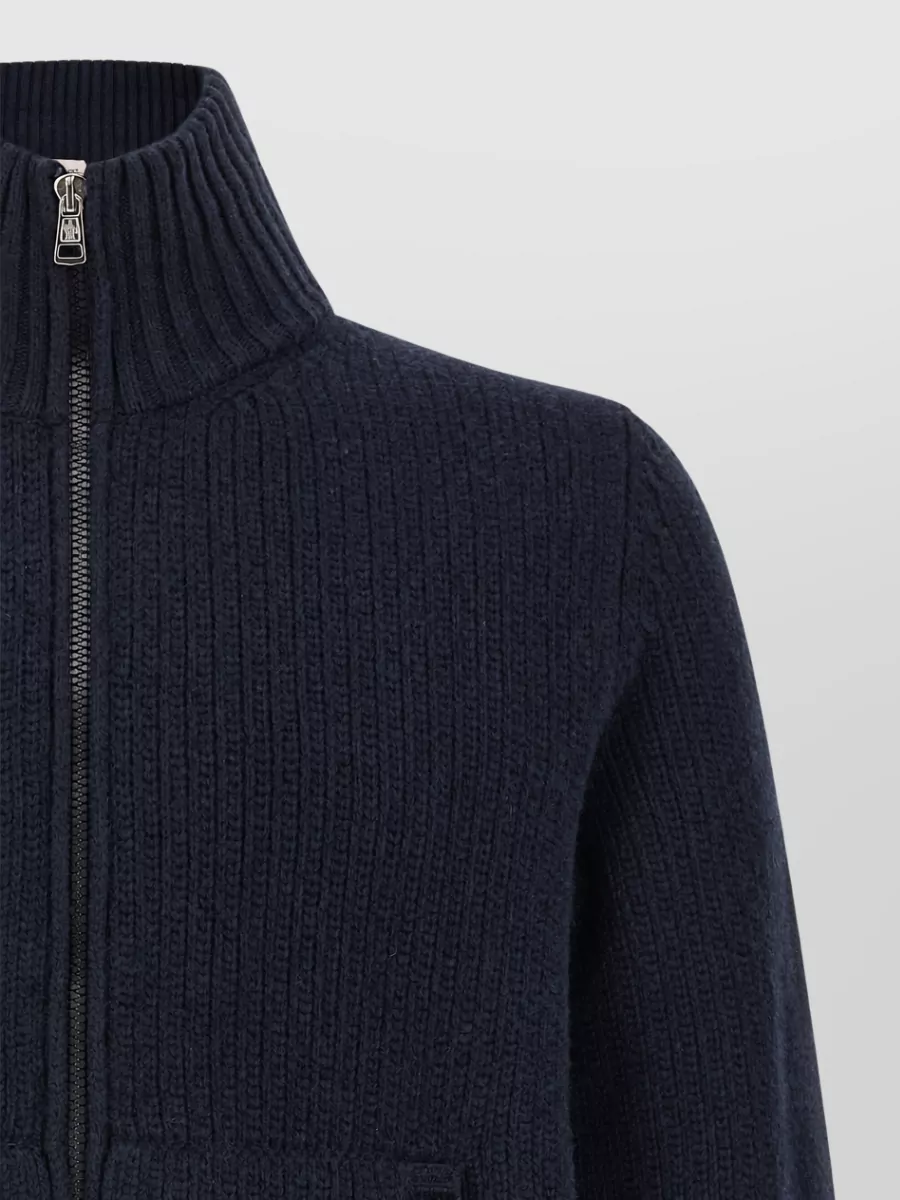 Moncler Wool Cashmere Ribbed High Neck Cardigan