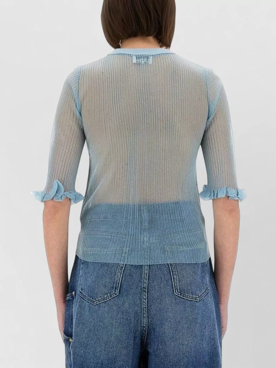Ganni Metallic Knit Three Quarter Sleeve Top