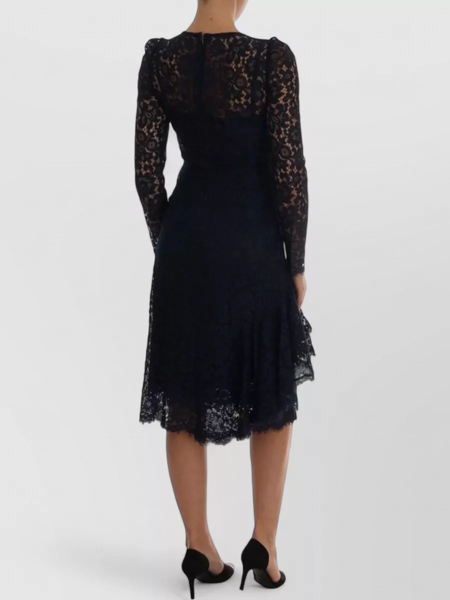 Dolce&Gabbana Floral Lace Long-Sleeve Midi Dress