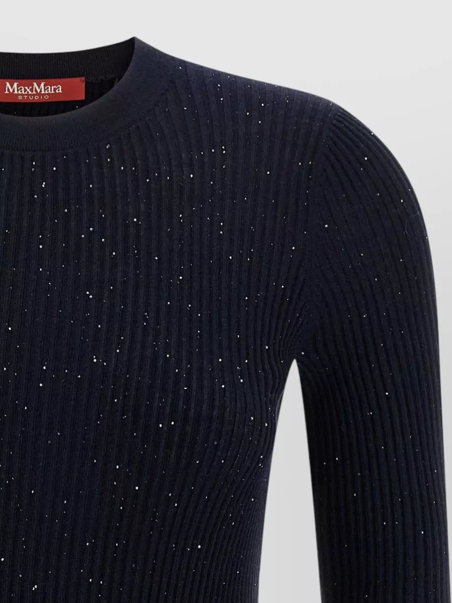 S Max Mara Silk Wool Ribbed Knit Long-Sleeve Sweater