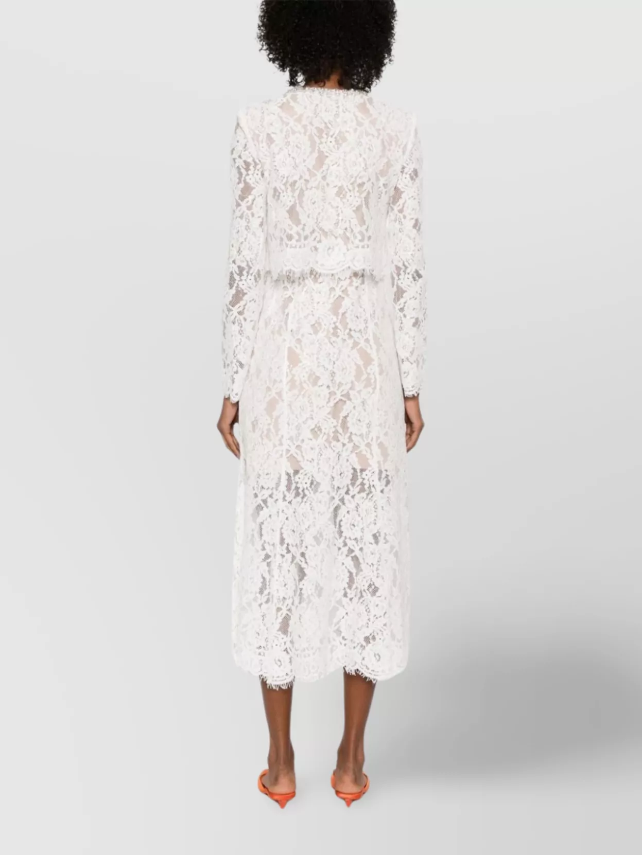 Self-Portrait Lace Fabric Midi Dress With Embellished Neckline