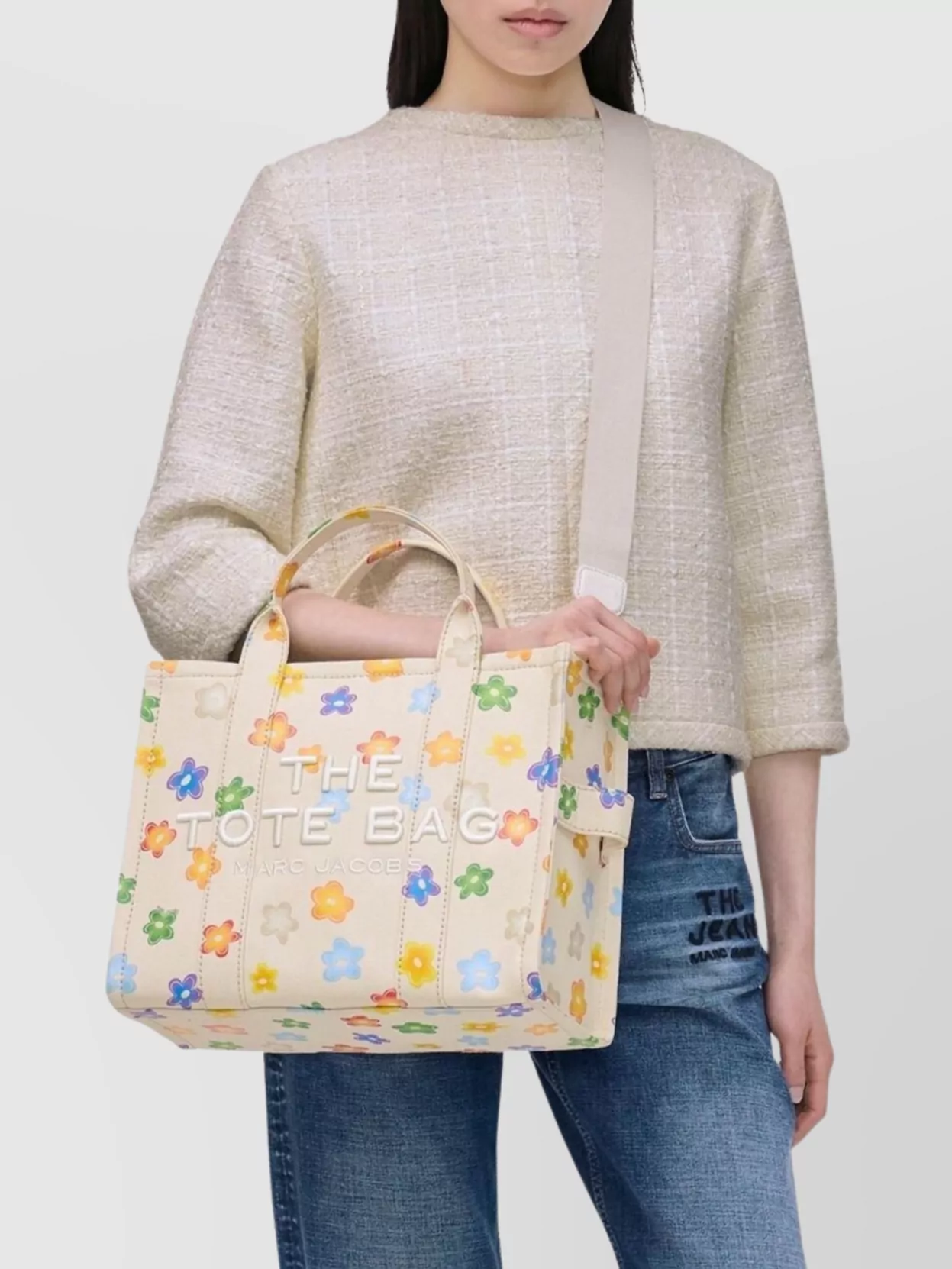 Marc Jacobs Flower Print Tote Bag With Handles And Strap