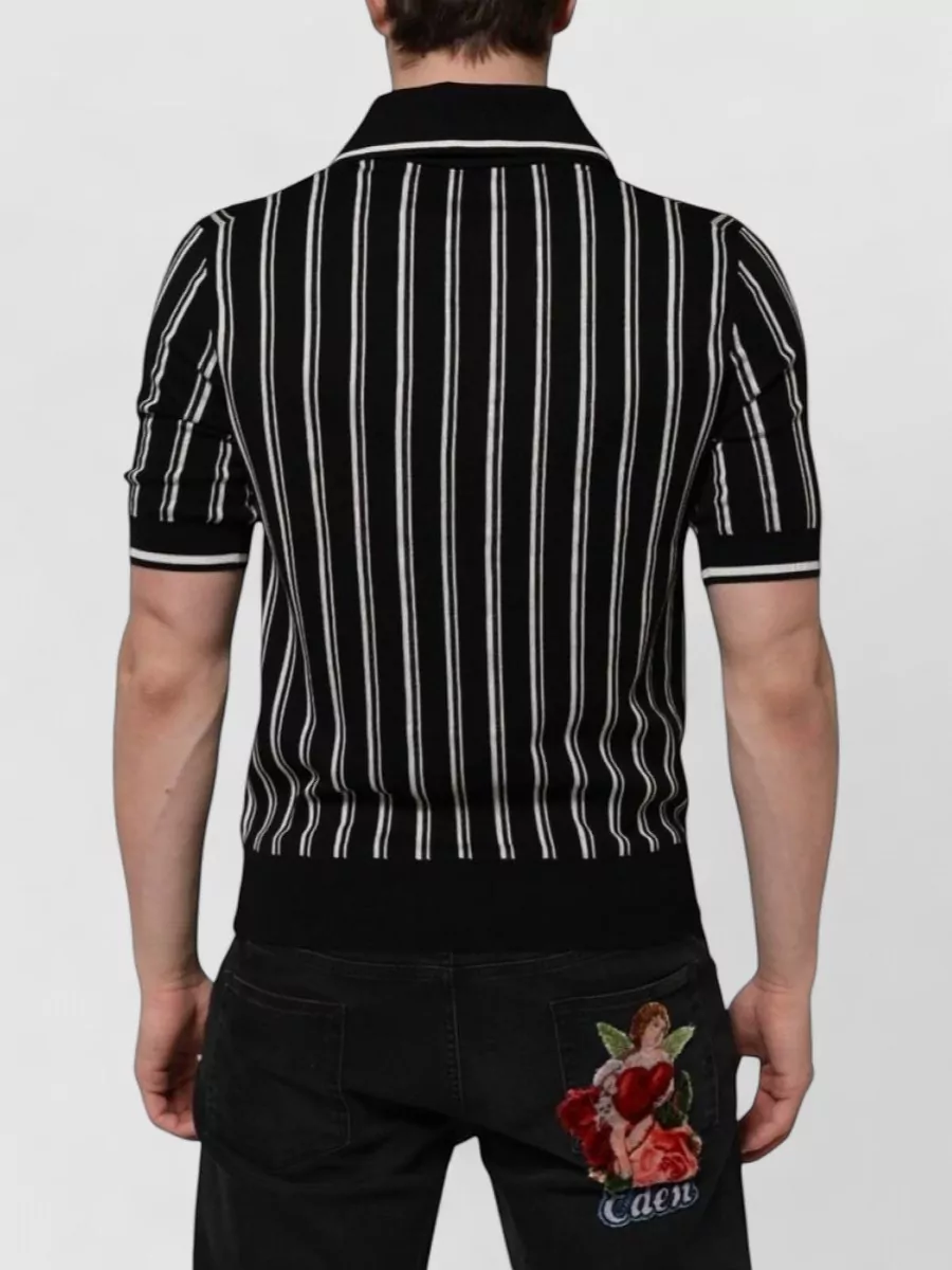 Dolce&Gabbana Silk Striped V-Neck Polo Shirt