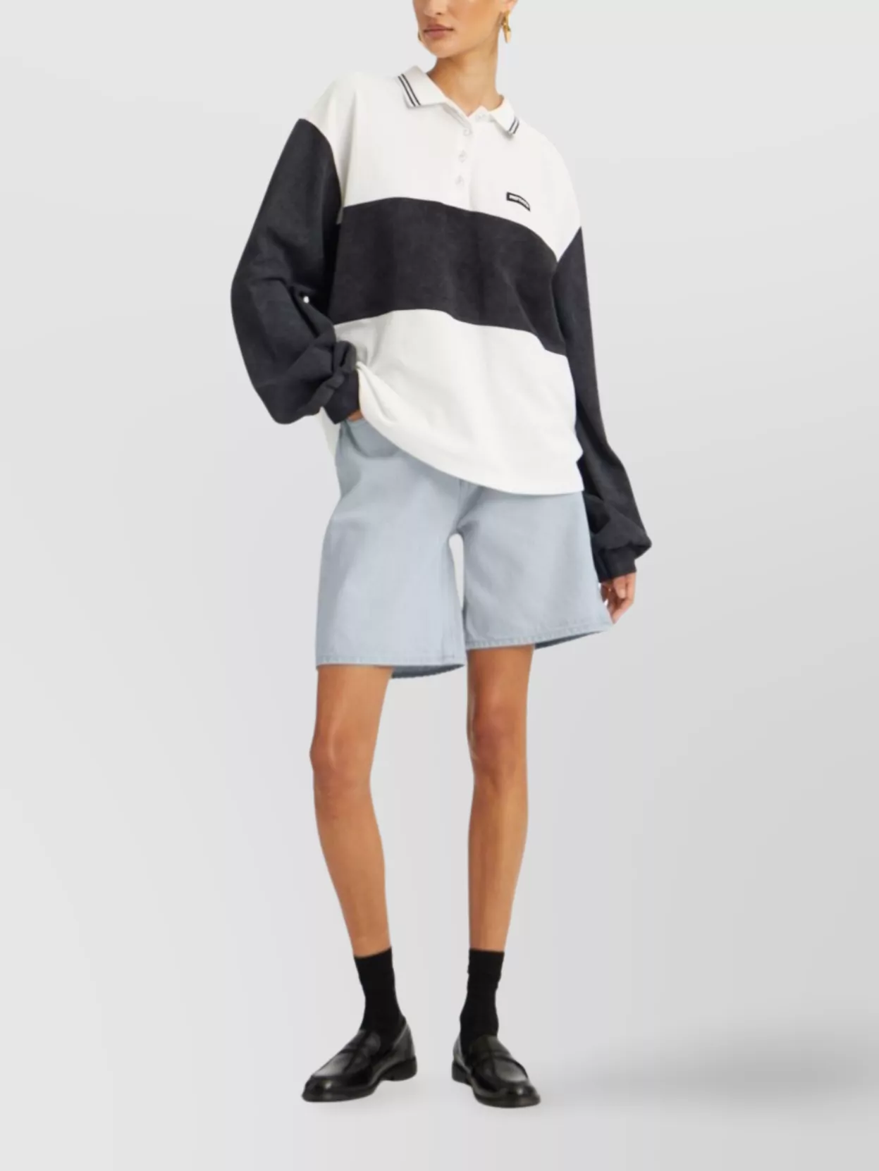 Rotate Long-Sleeved Polo Shirt Ribbed Cuffs