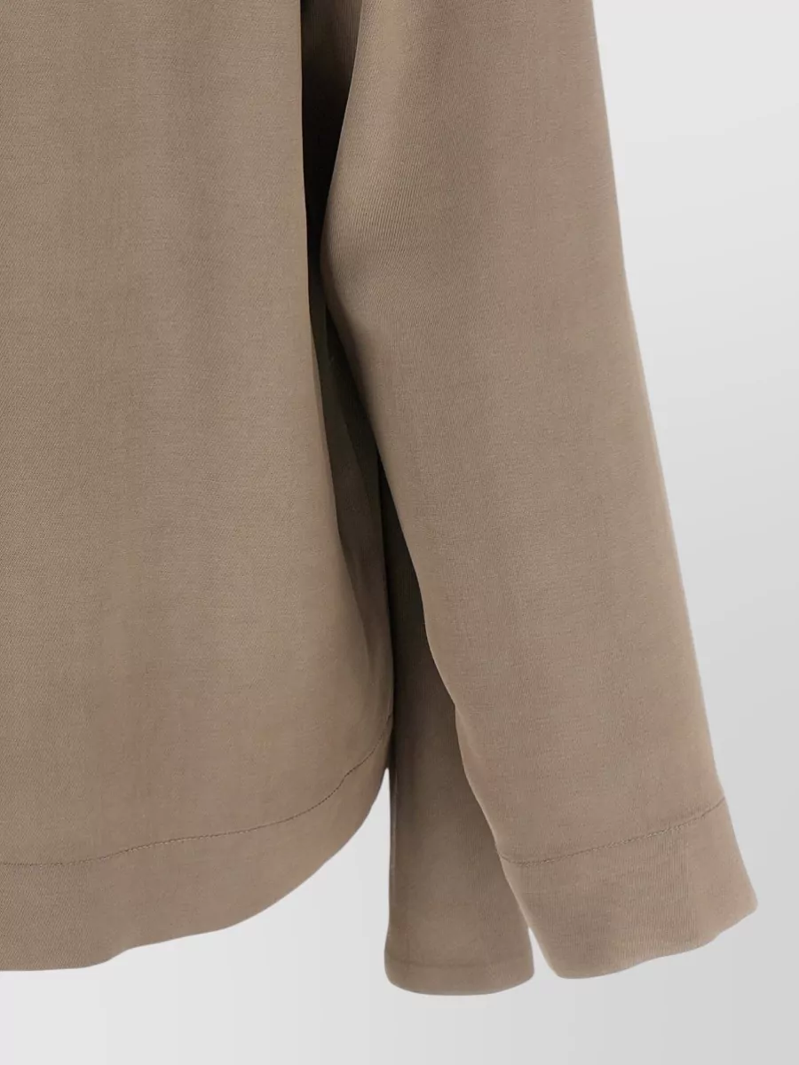 Nude Draped Asymmetric Long-Sleeve Blouse