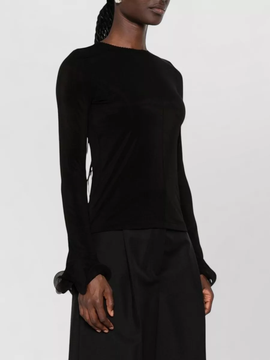 Moschino Black Ruffled Long-Sleeve Jersey Blouse