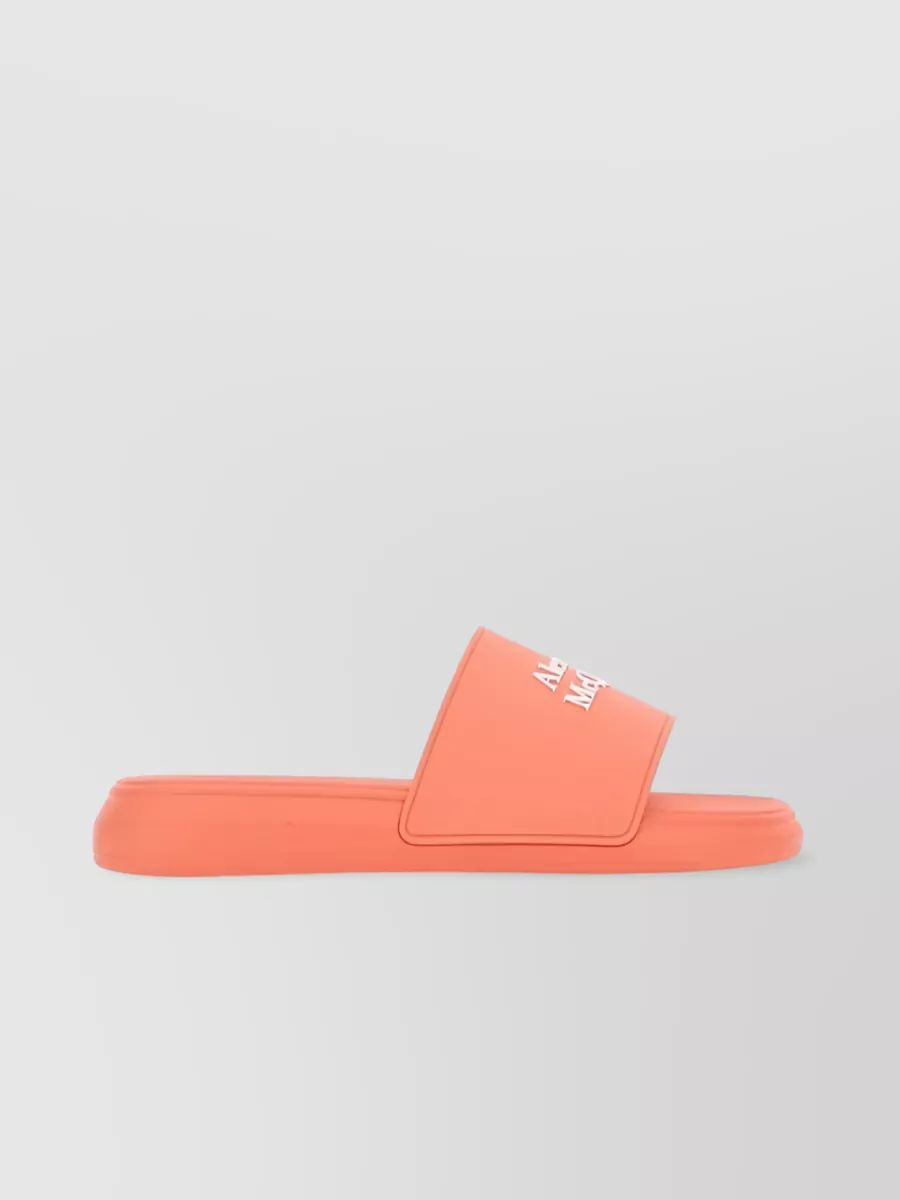 Shop Alexander Mcqueen Logo Print Slip-on Slides In Orange