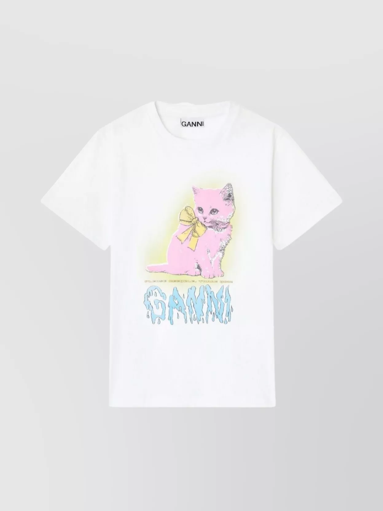 Ganni Organic Cotton T-shirt Featuring Kitty Graphic In White