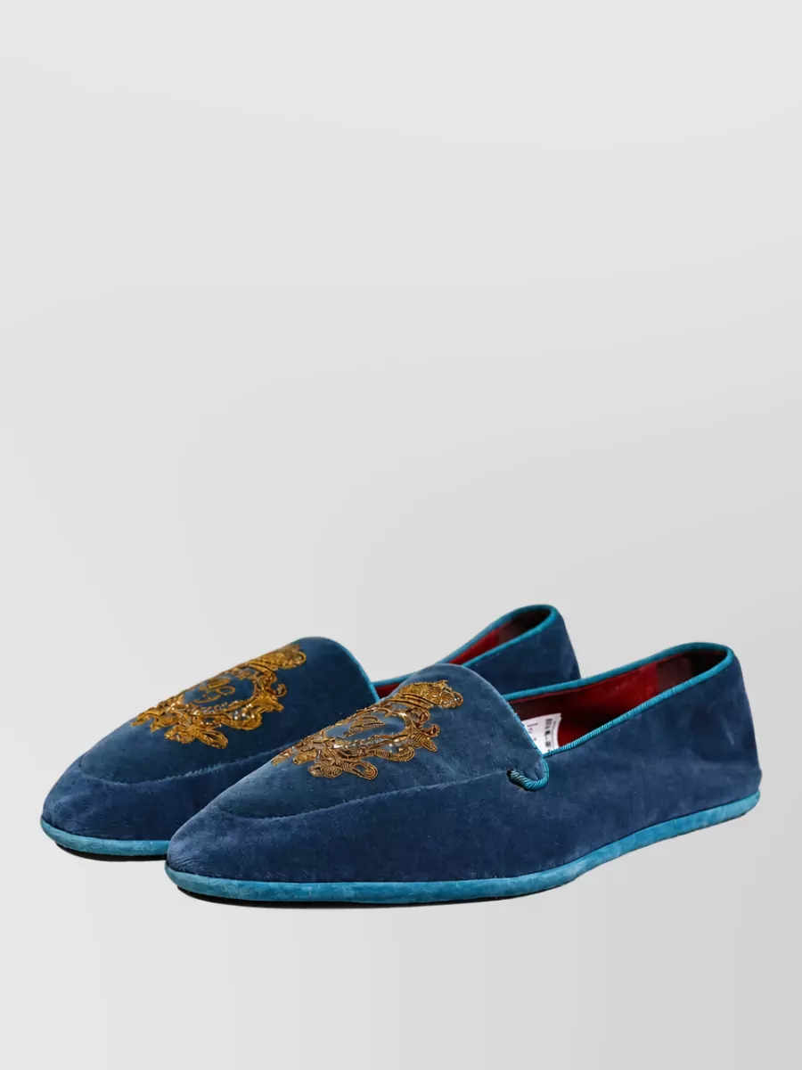 Dolce&Gabbana Leather Velvet Embroidered Slippers