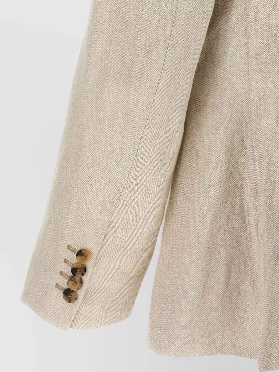 Dries Van Noten Cotton Linen Herringbone Double-Breasted Blazer