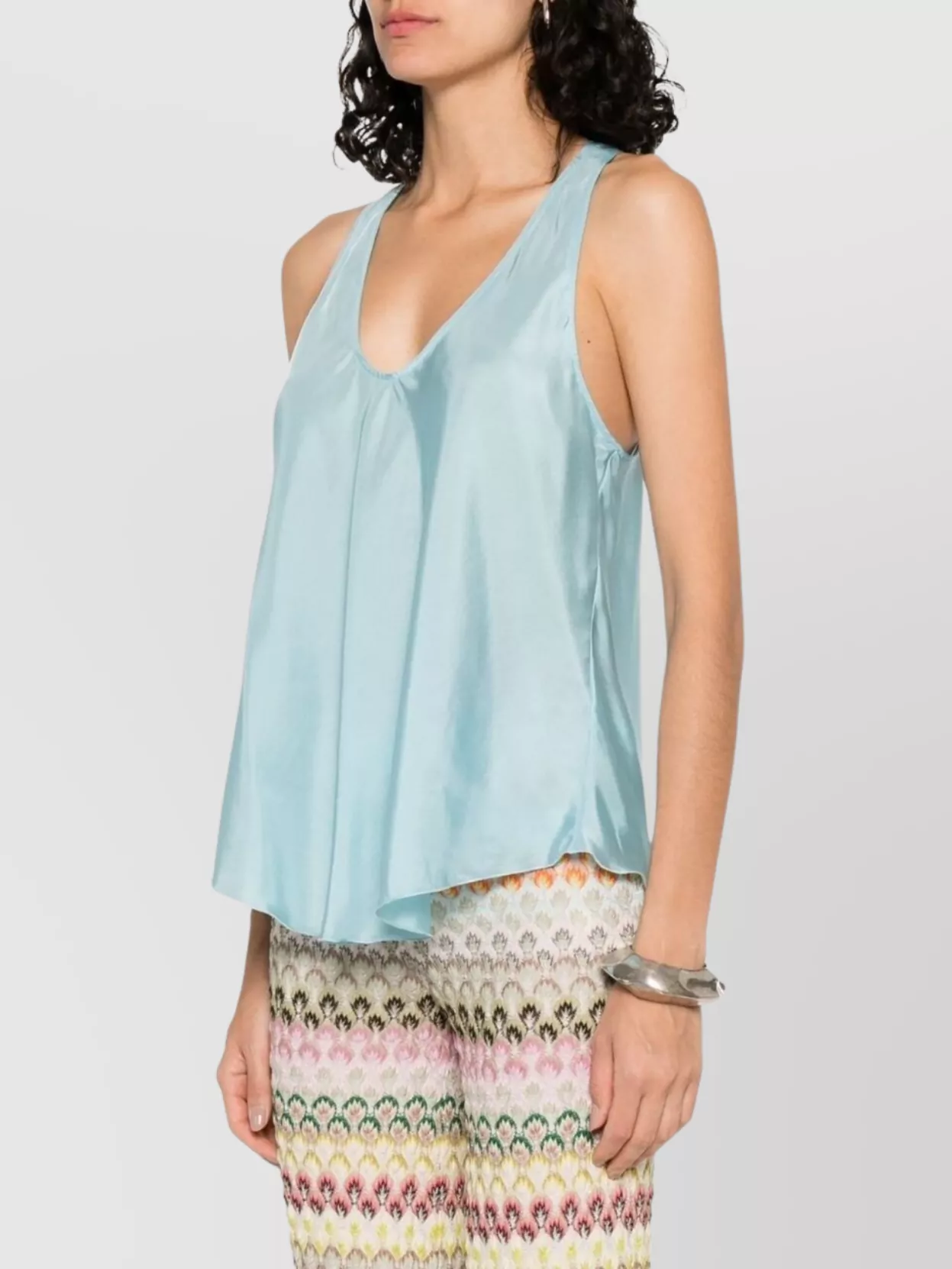Shop Forte Forte Silk Top With Curved Hem And V-neckline
