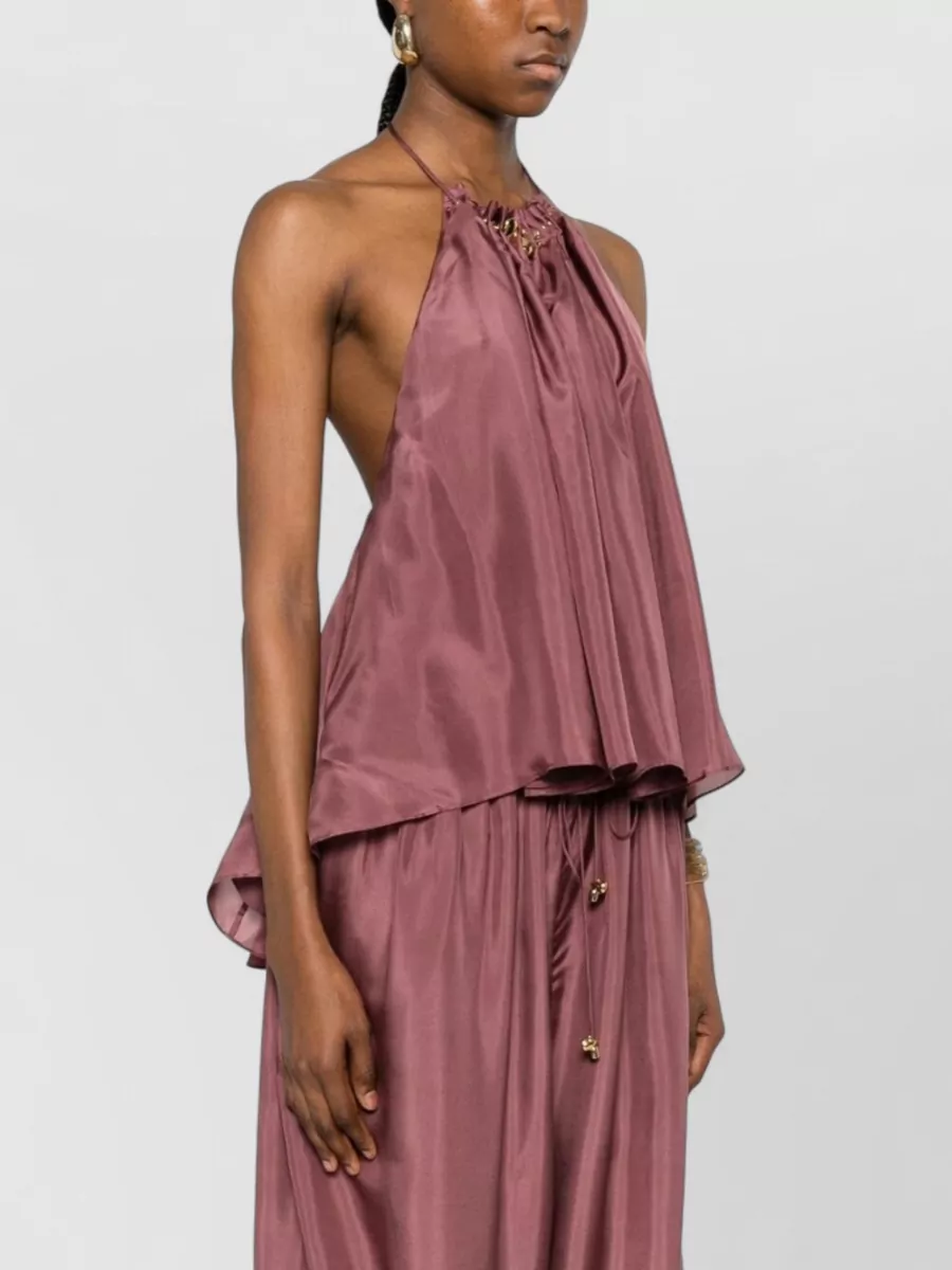 Zimmermann Silk Beaded Ruched Halterneck Sleeveless Top
