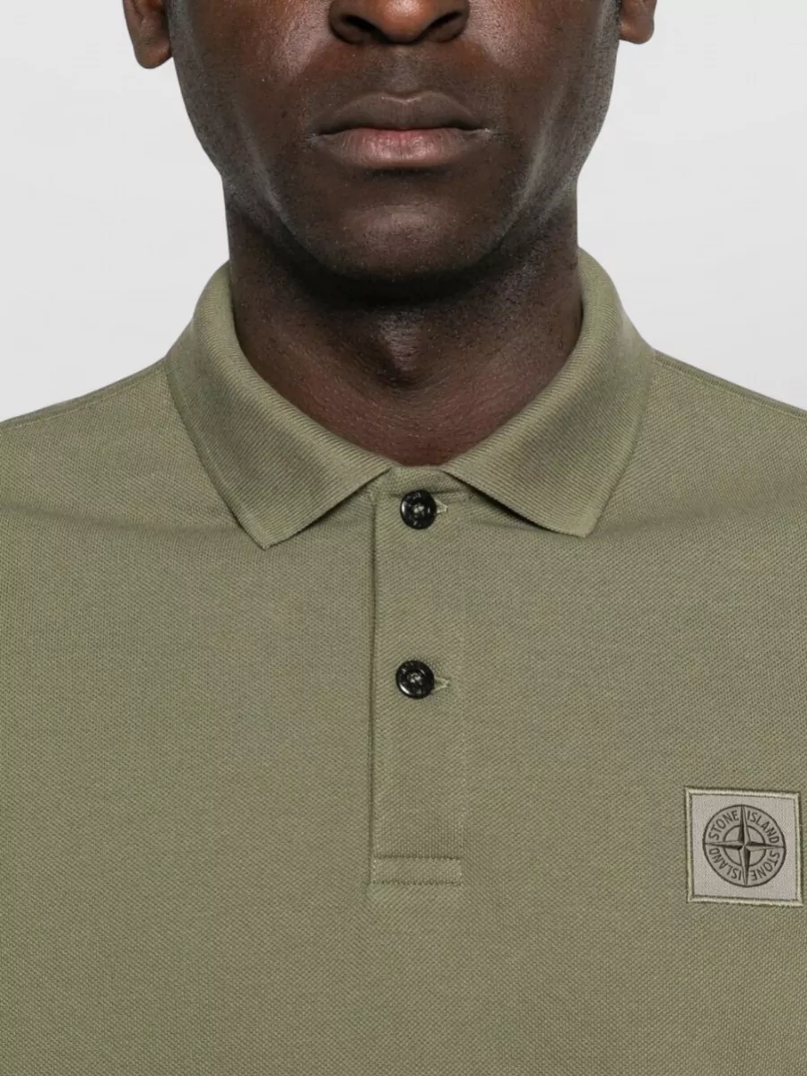Stone Island Cotton Logo-Patch Short-Sleeve Polo Shirt