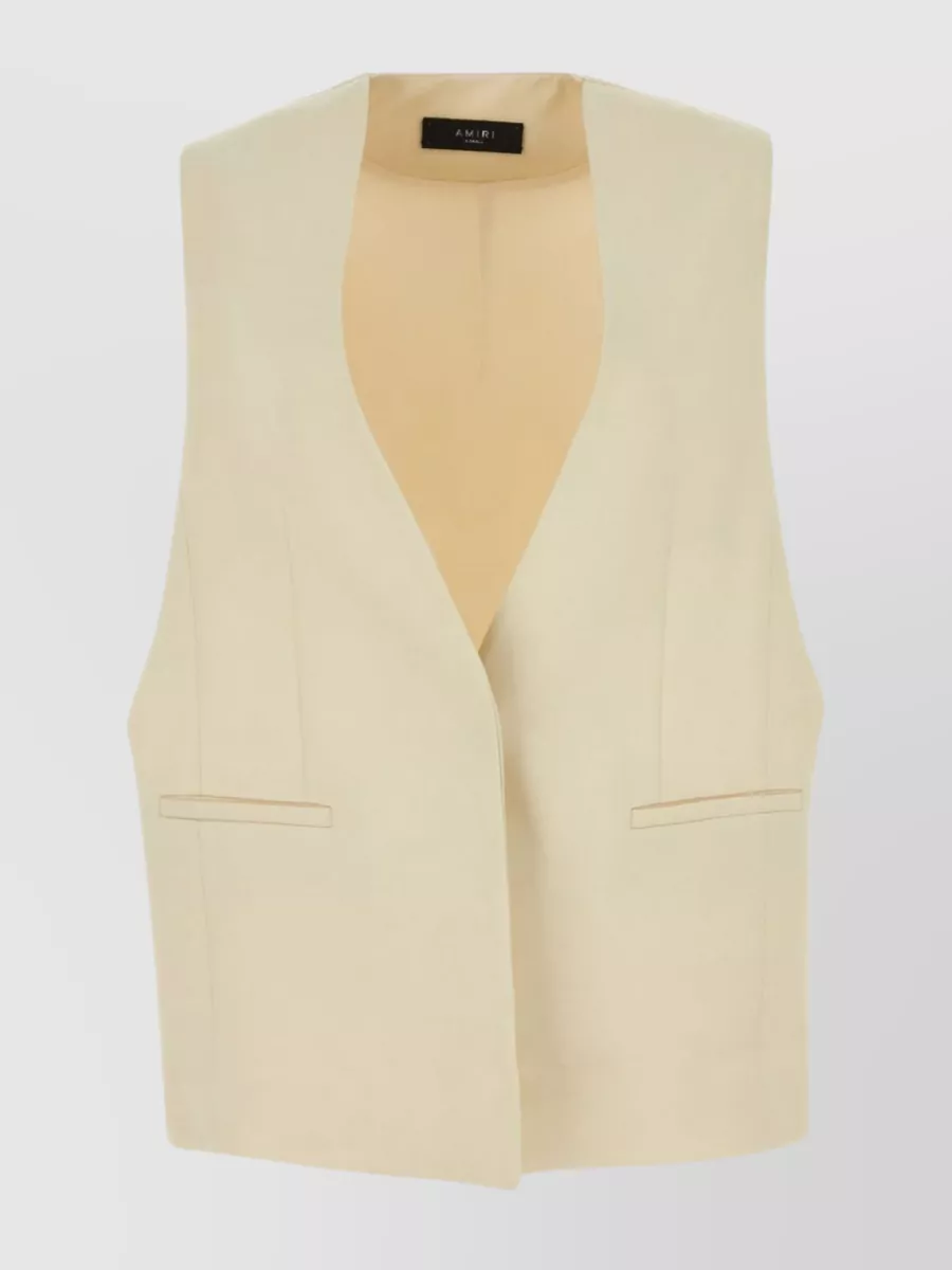 Shop Amiri V Neckline Sleeveless Vest With Structured Fit In Cream