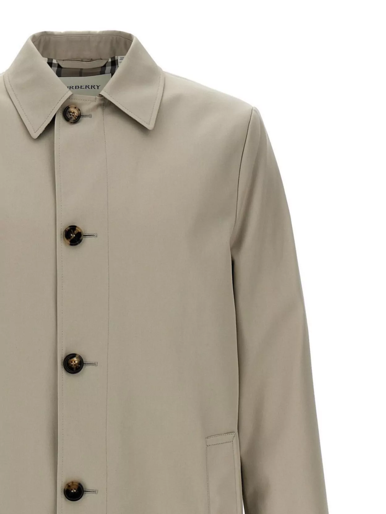 Burberry Long Cotton Double-breasted Coat With Notched Lapel