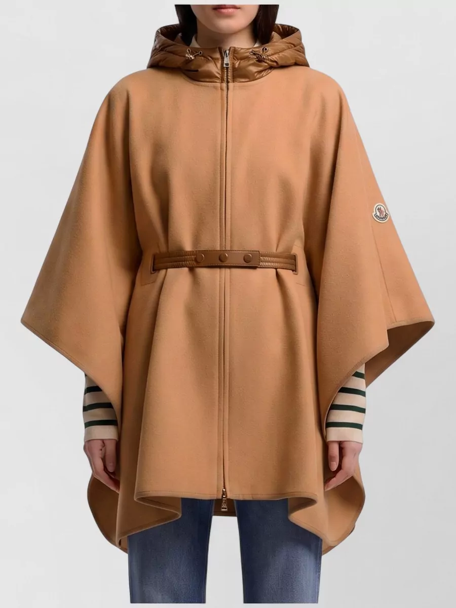 Moncler wool-blend hooded belted padded cape