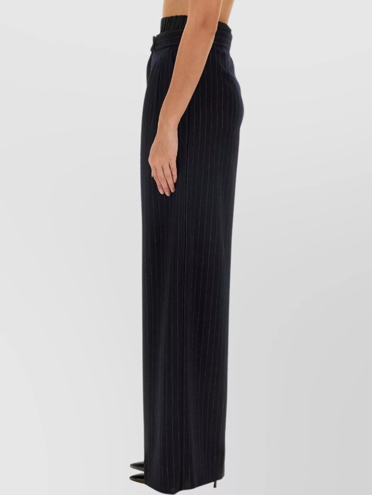 Max Mara Wide-leg High-waisted Pinstripe Trousers In Black