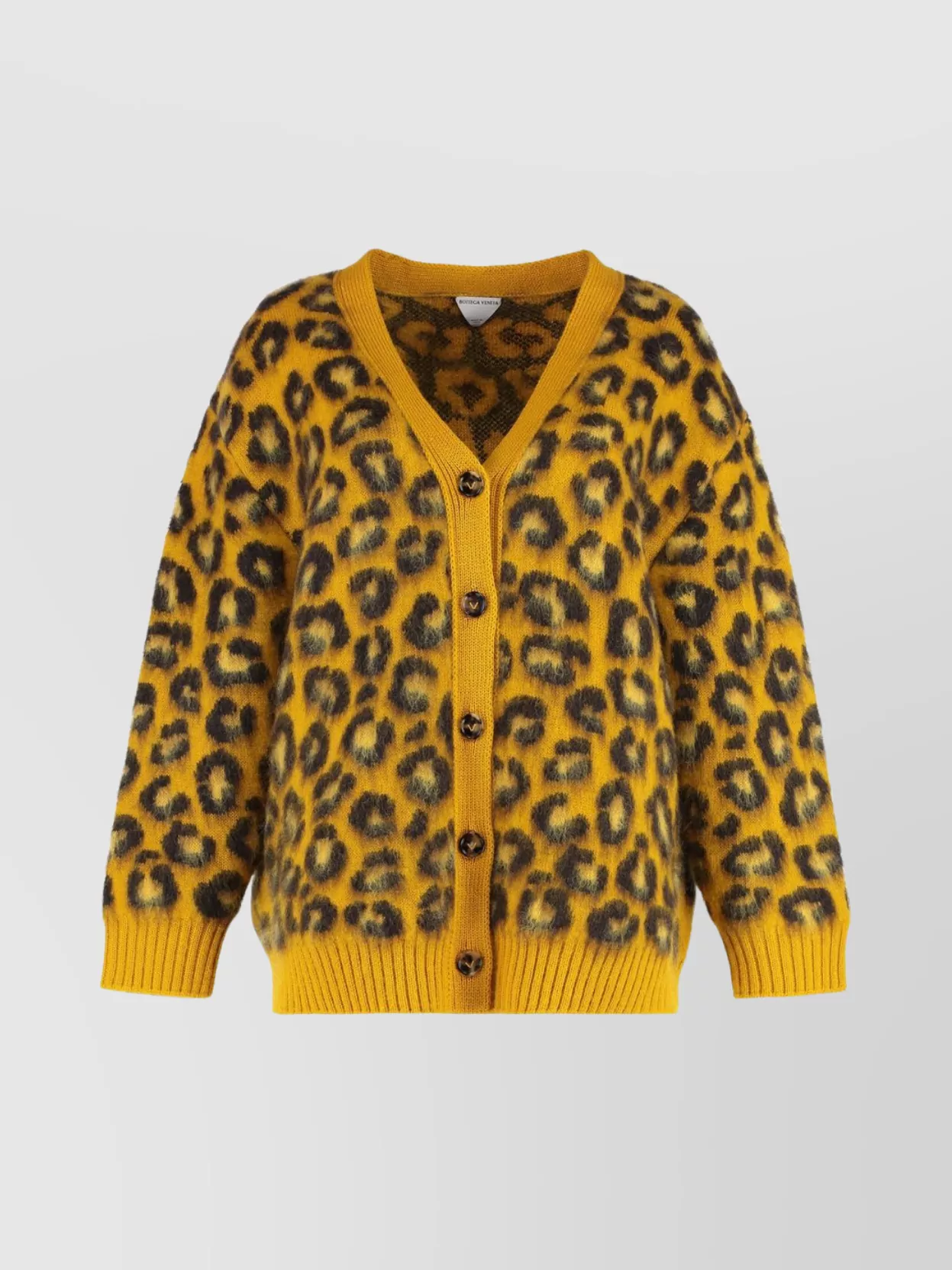 Bottega Veneta Womens V-neck Leopard Wool-blend Cardigan Egg Yolk Fondant In Multi