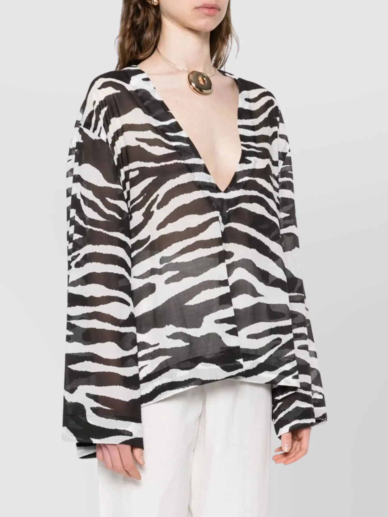 Shop Attico Zebra Print V-neck Long Sleeves Top