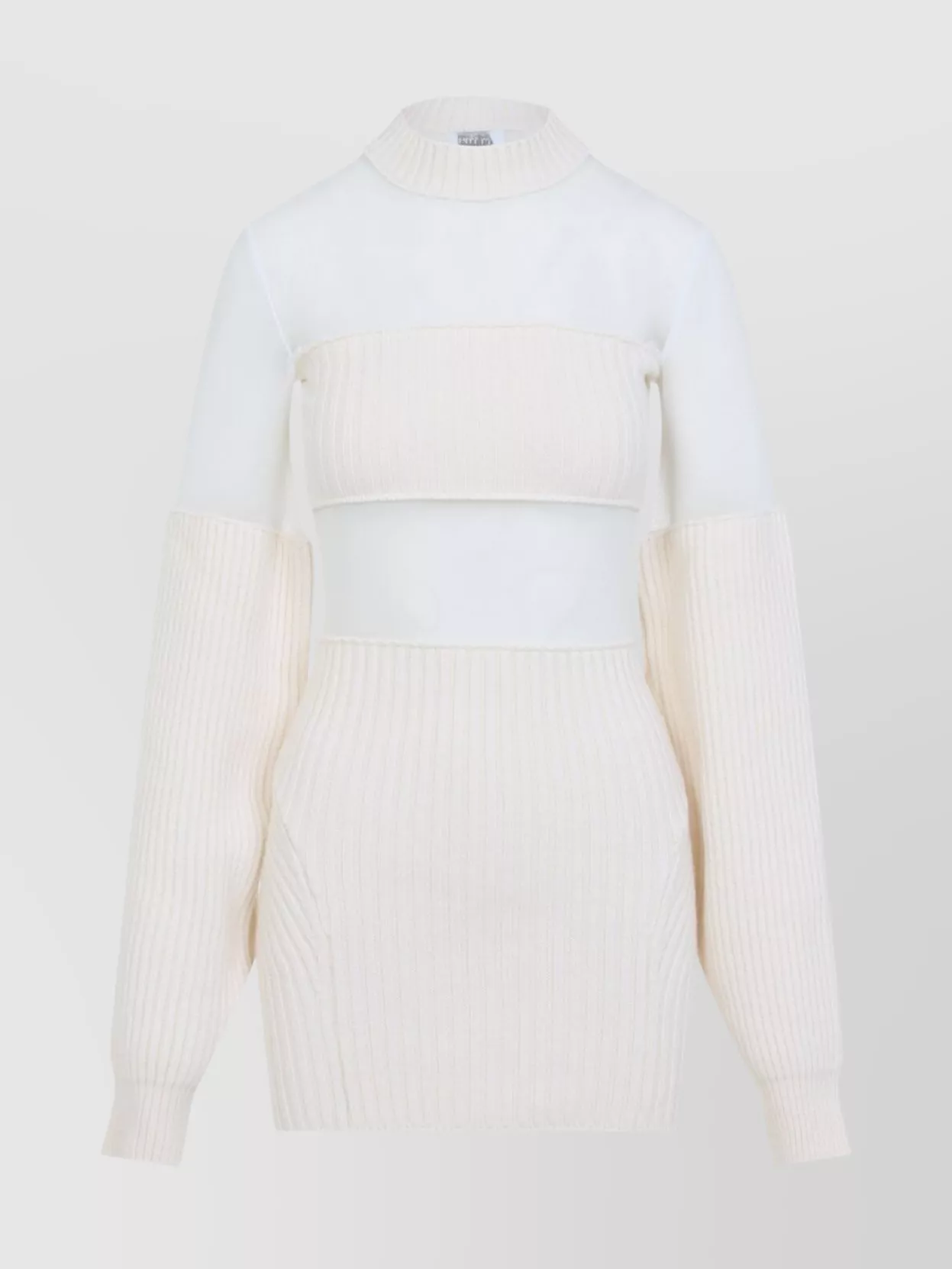 Jean Paul Gaultier Wool Mini Dress Ribbed Turtle-neck In White