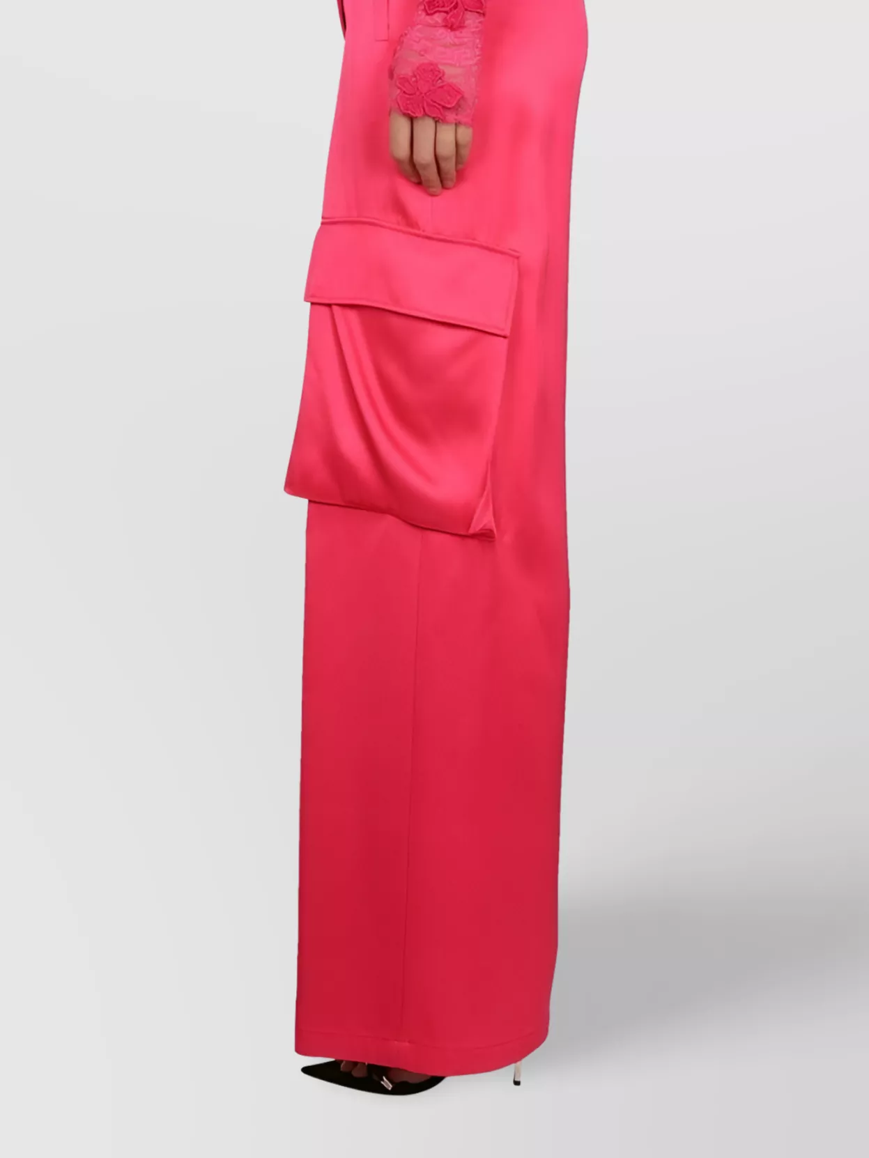 Versace High-Waisted Satin Cargo Pants With Wide Legs